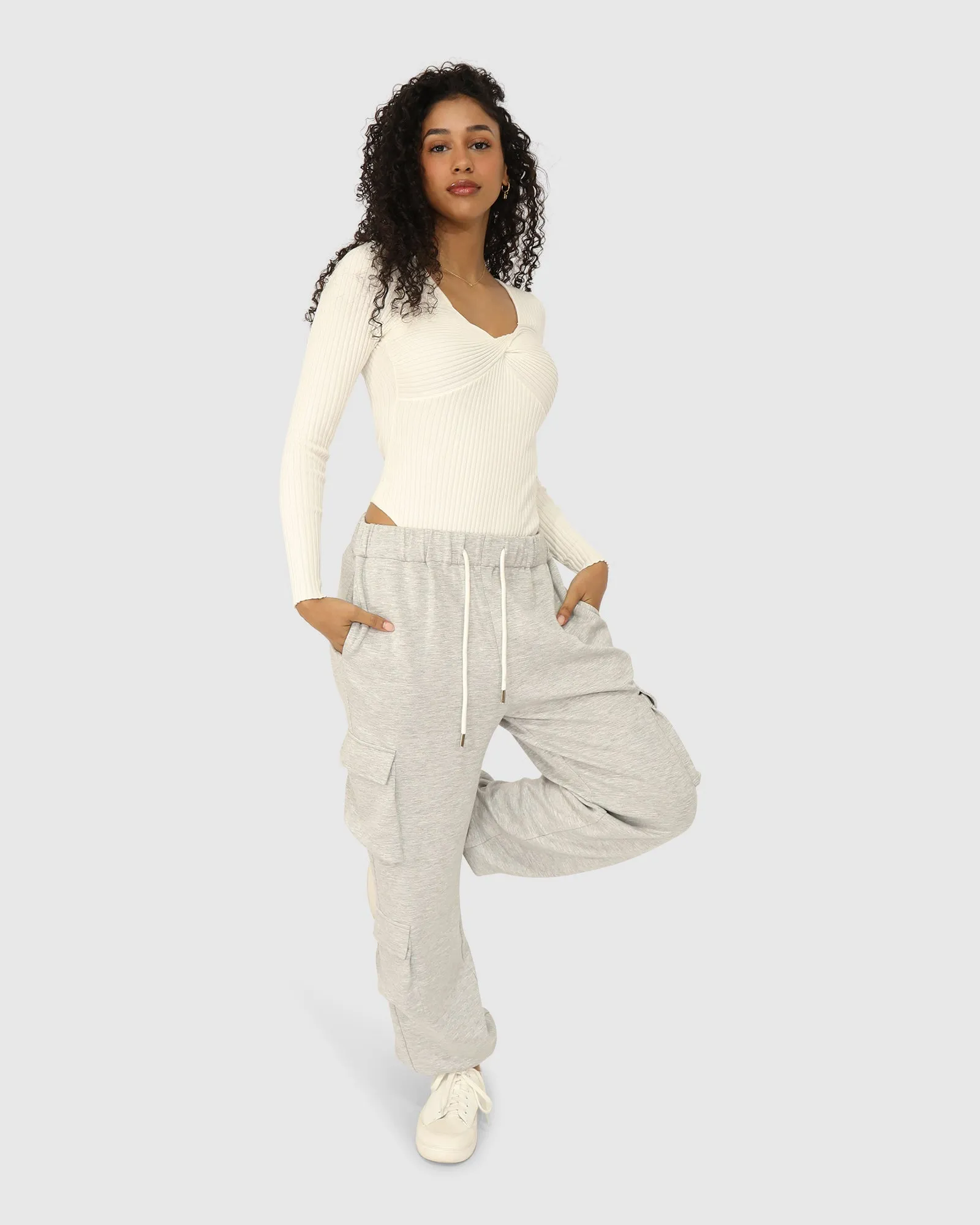 Perfect Match Cargo Trackpants - Grey Marle