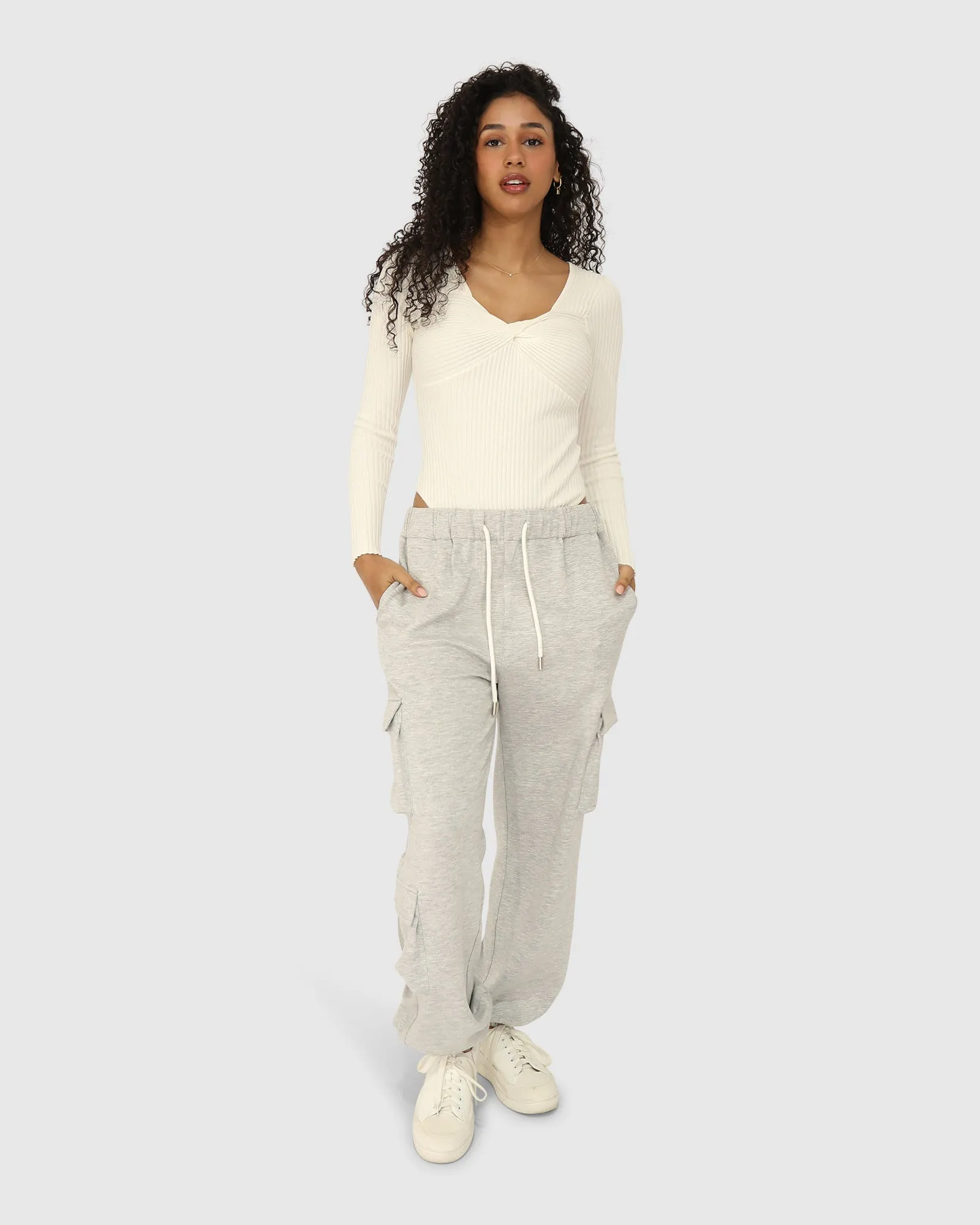 Perfect Match Cargo Trackpants - Grey Marle