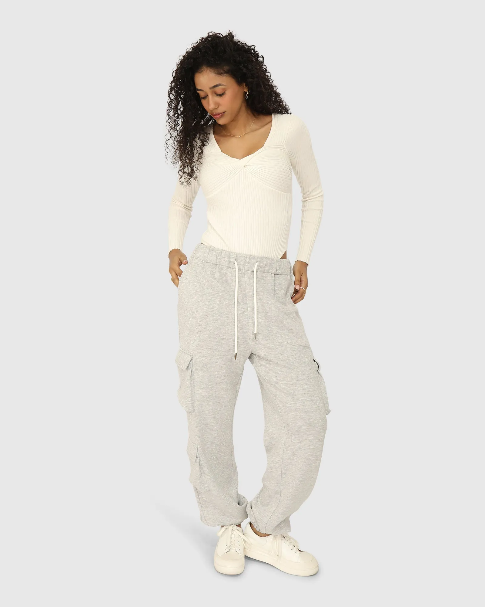 Perfect Match Cargo Trackpants - Grey Marle