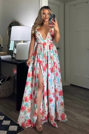 Pool Side Floral Maxi Dress: White Multi