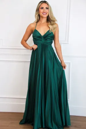 Pretty in Pleats Maxi Dress: Hunter Green