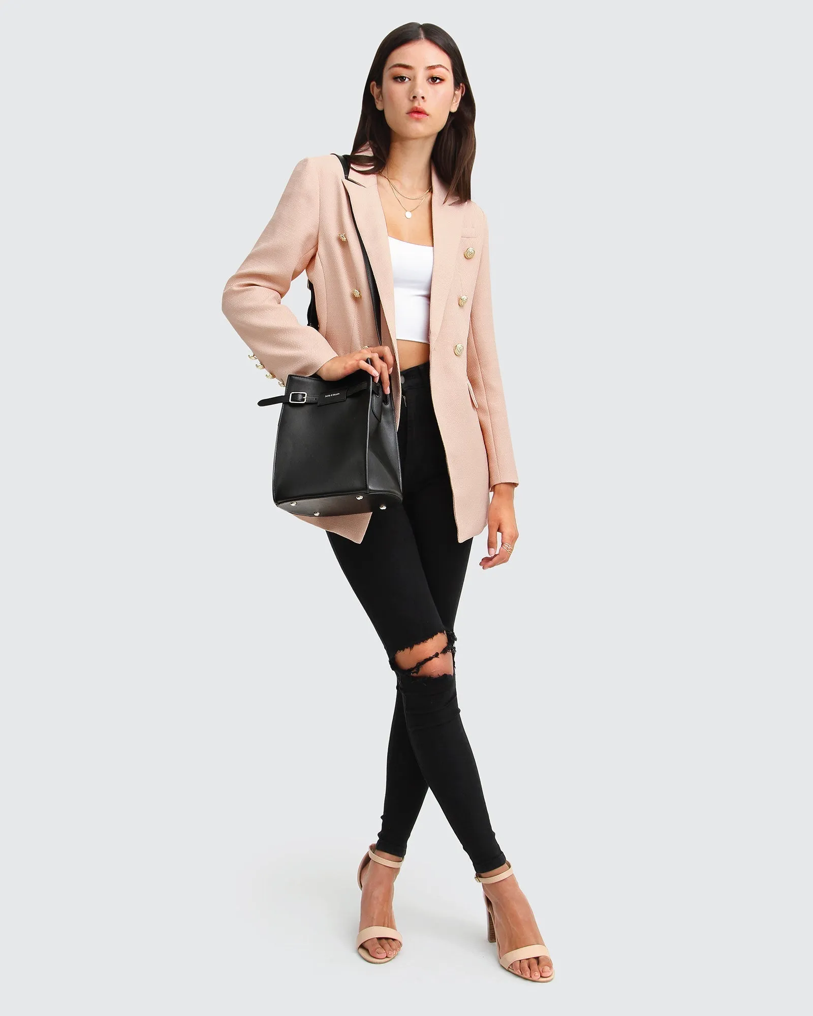 Princess Polina Textured Weave Blazer - Blush