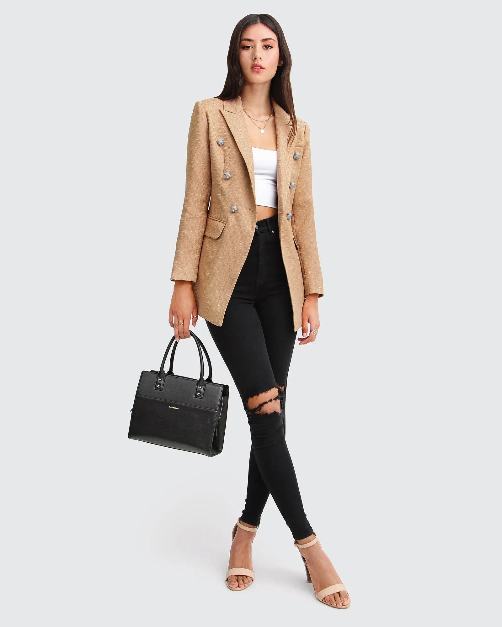 Princess Polina Textured Weave Blazer - Camel