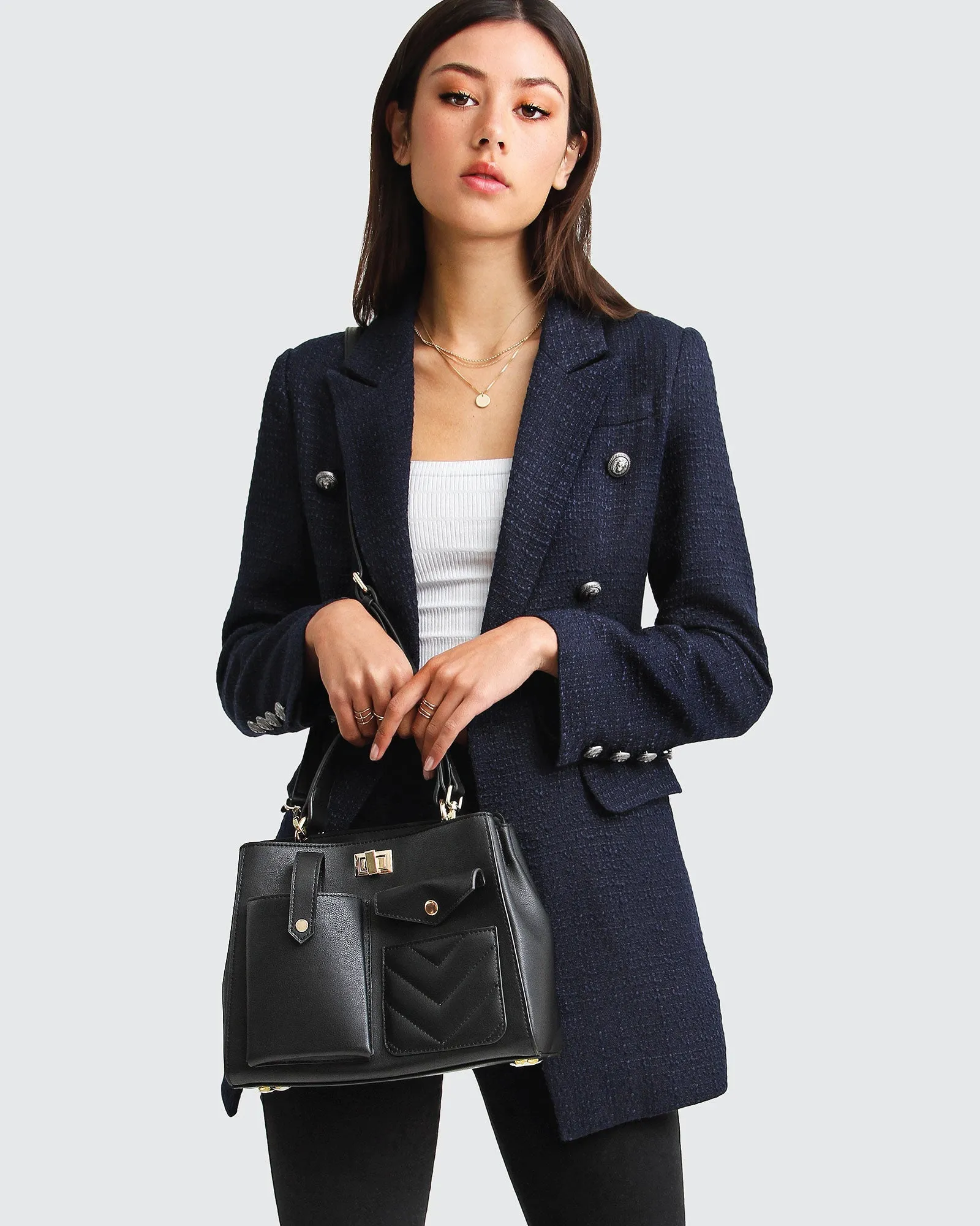 Princess Polina Textured Weave Blazer - Navy