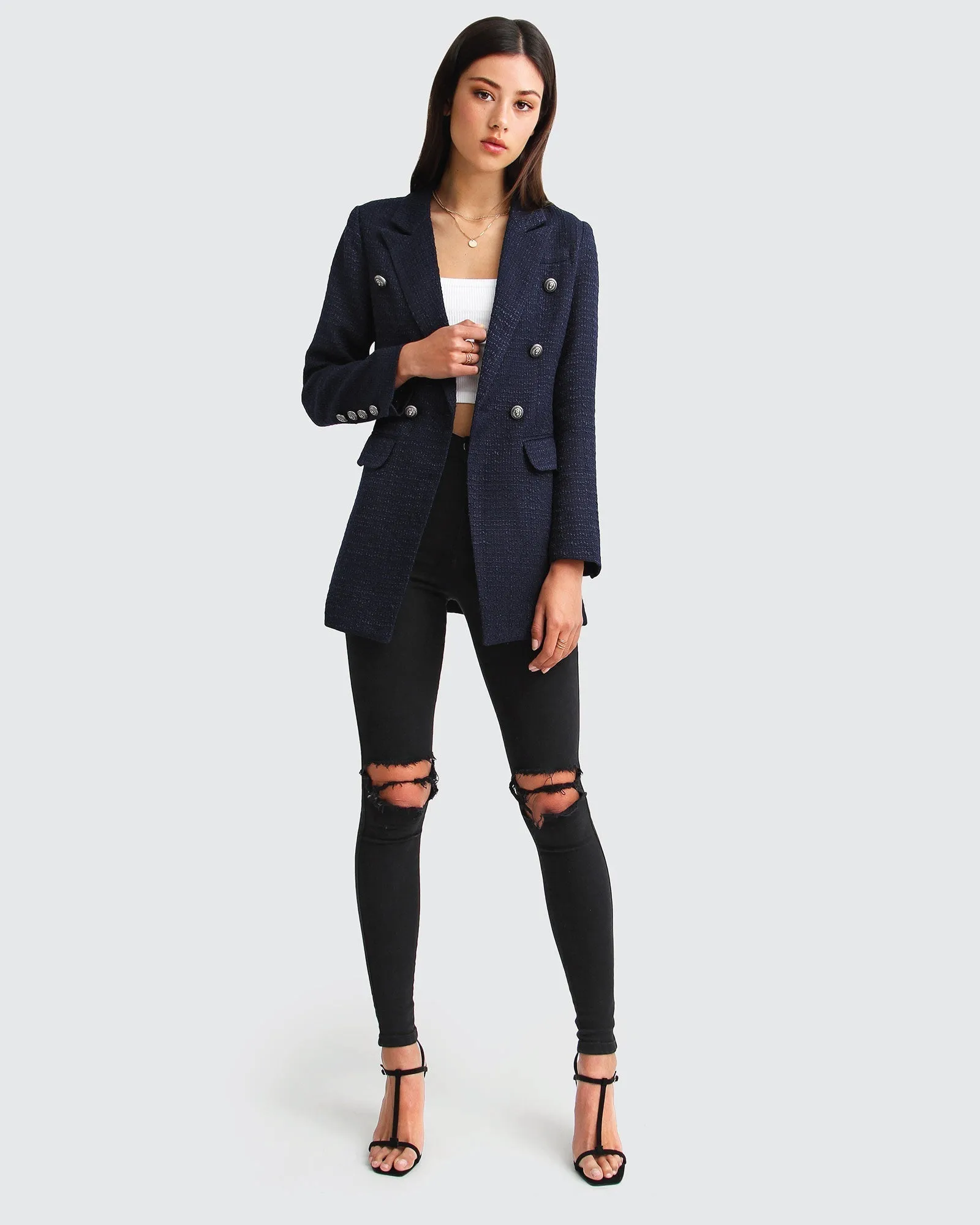Princess Polina Textured Weave Blazer - Navy