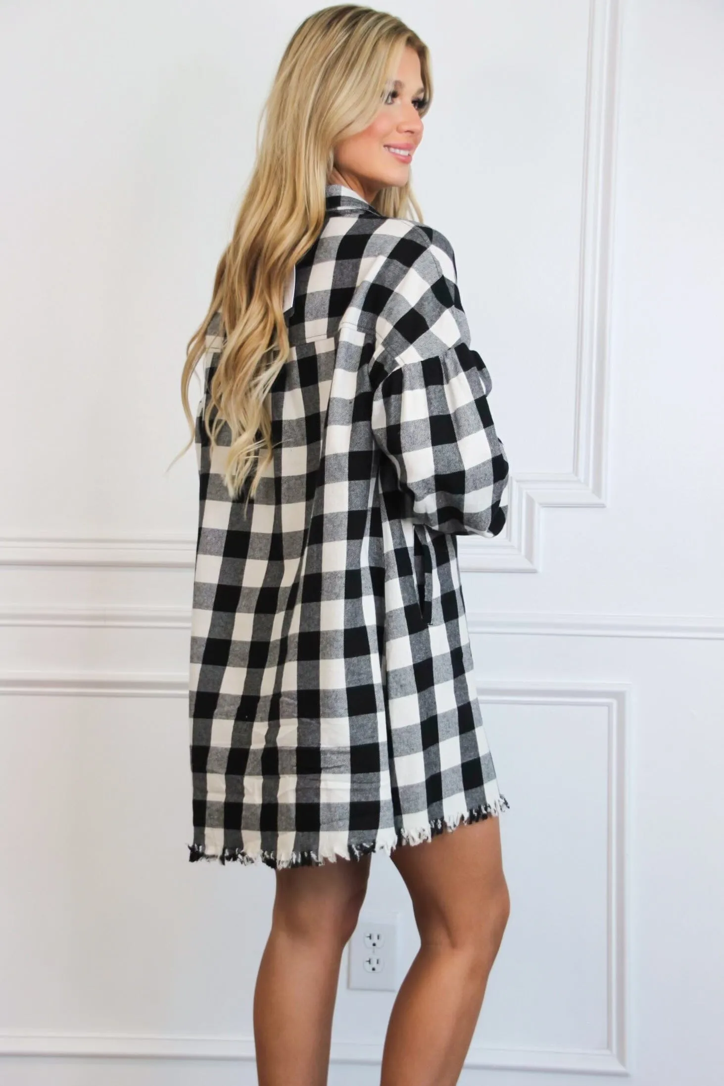 Pumpkin Patch Plaid Shirt Dress: Black/White