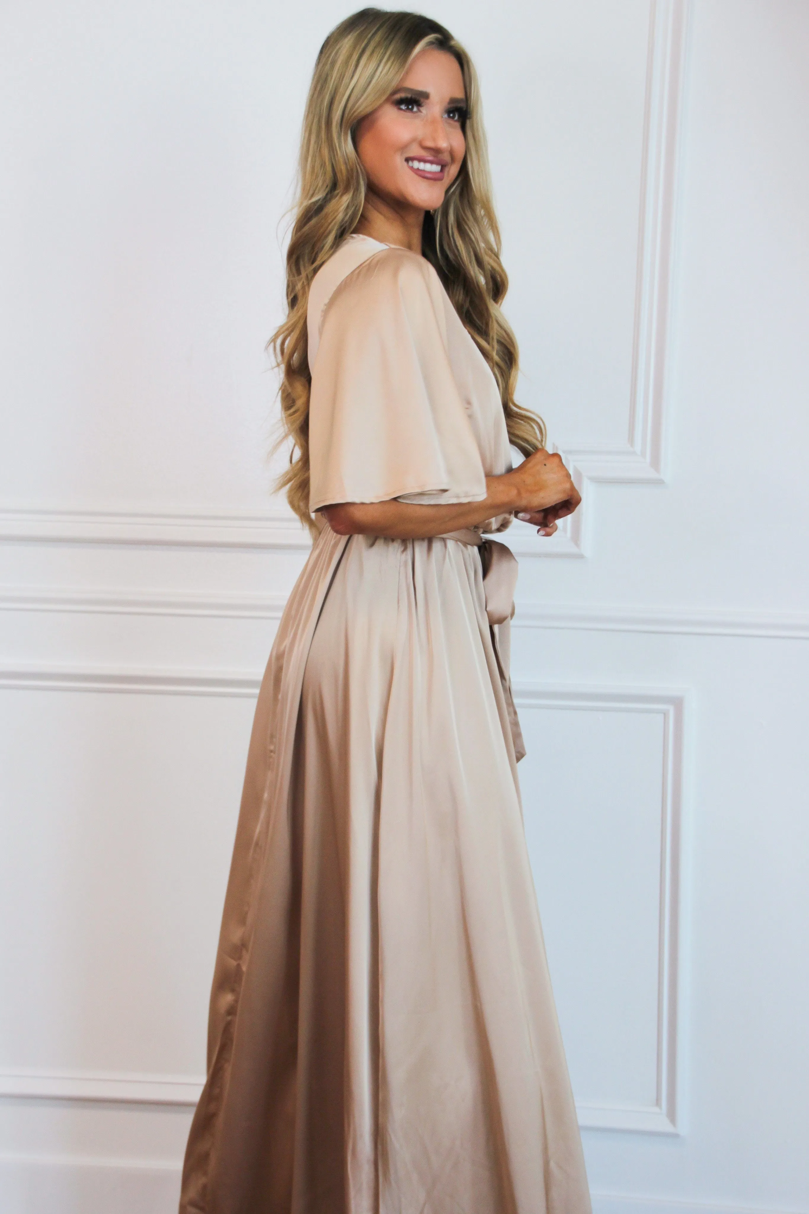 Raleigh Satin Maxi Dress: Champagne