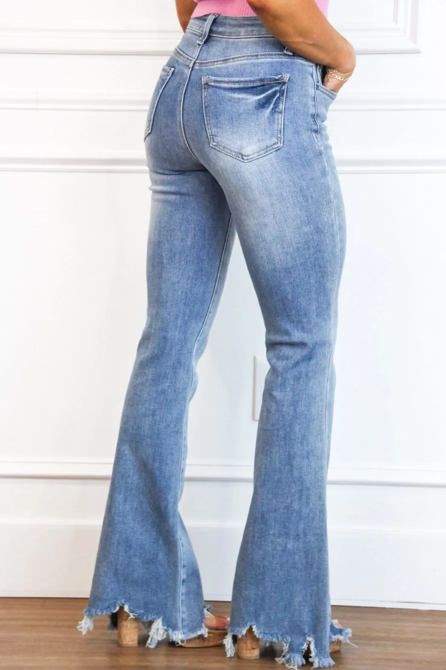 Rebecca Distressed Hem Denim: Medium Wash