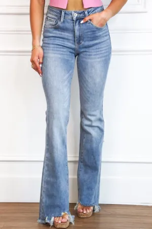 Rebecca Distressed Hem Denim: Medium Wash