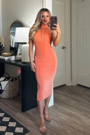 Reece High Neck Open Back Midi Dress: Tangerine