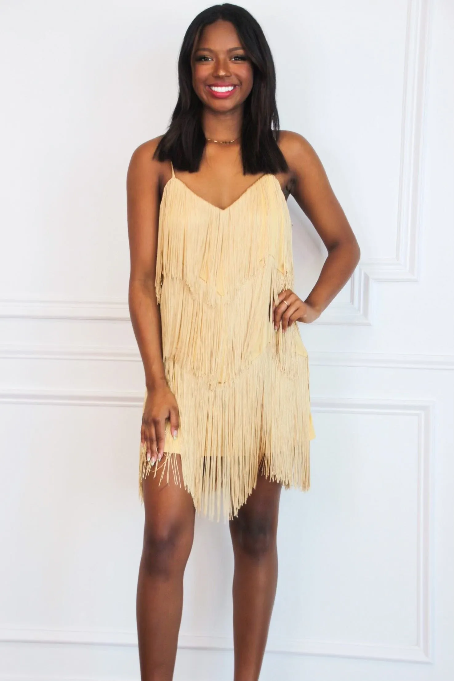 Reedley Fringe Dress: Gold