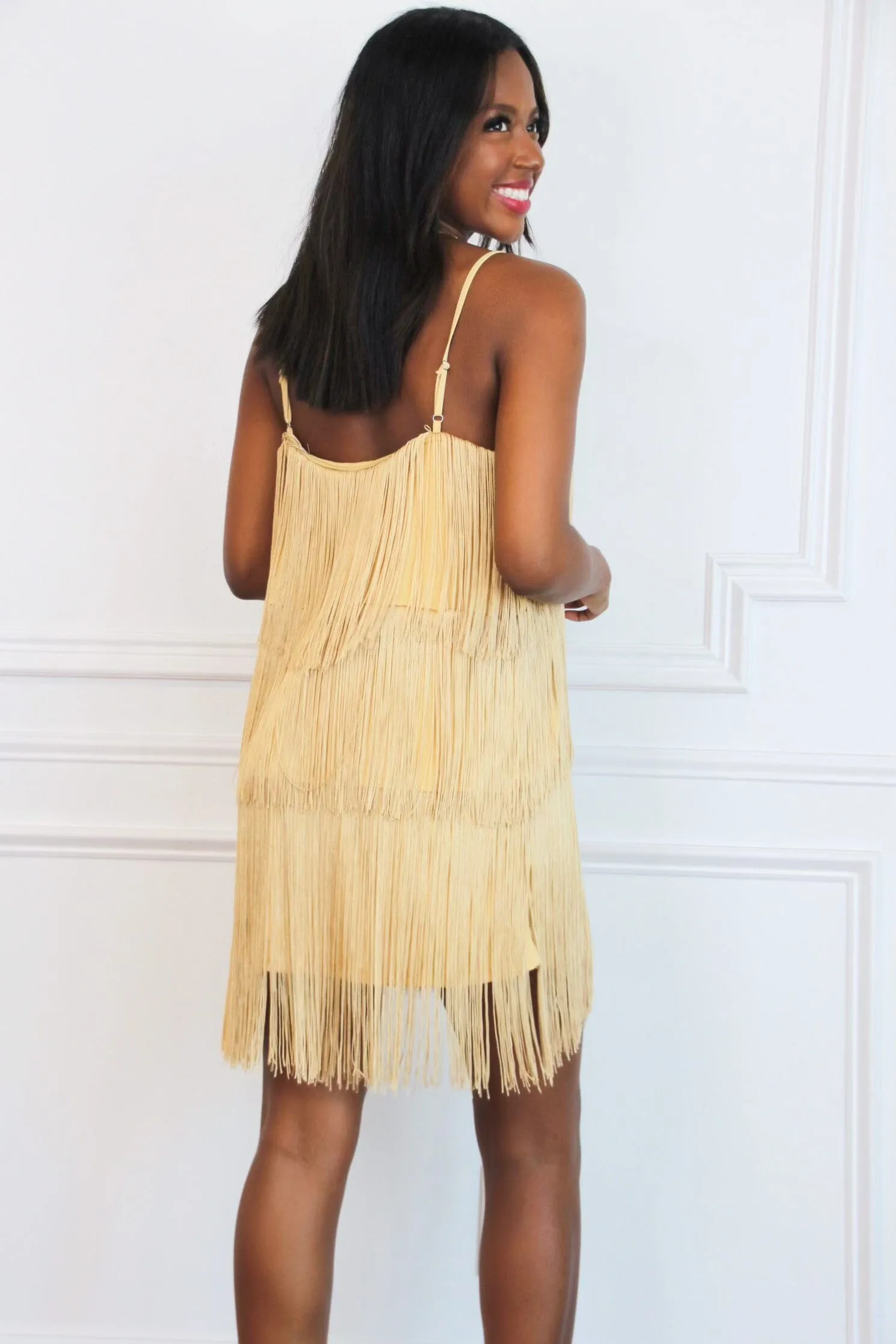 Reedley Fringe Dress: Gold