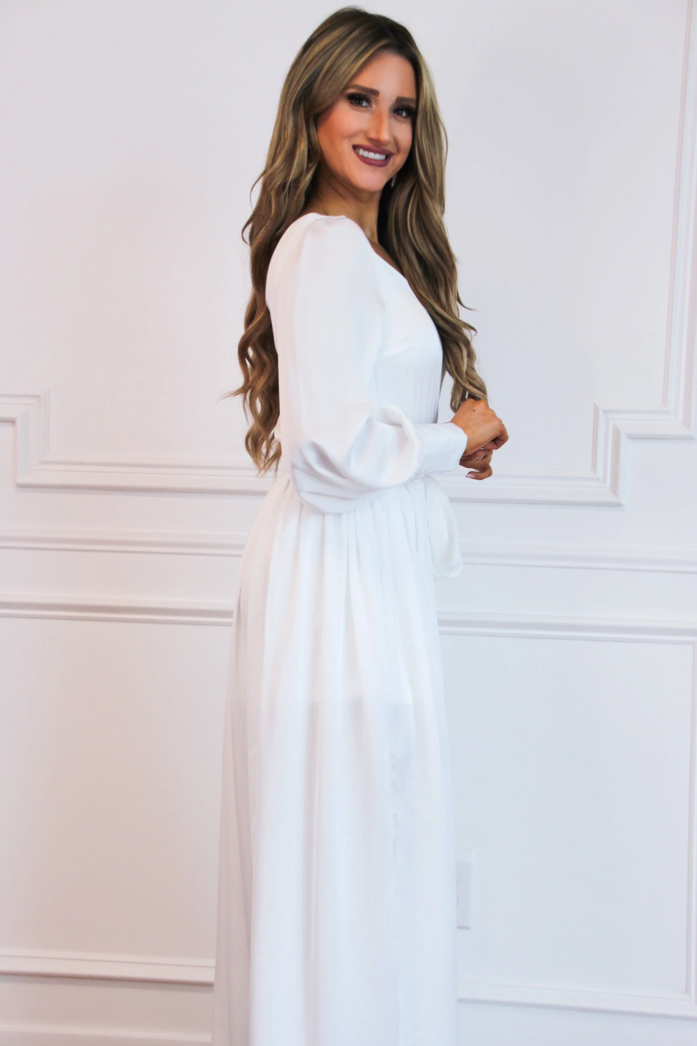 Regal Nights Maxi Dress: White
