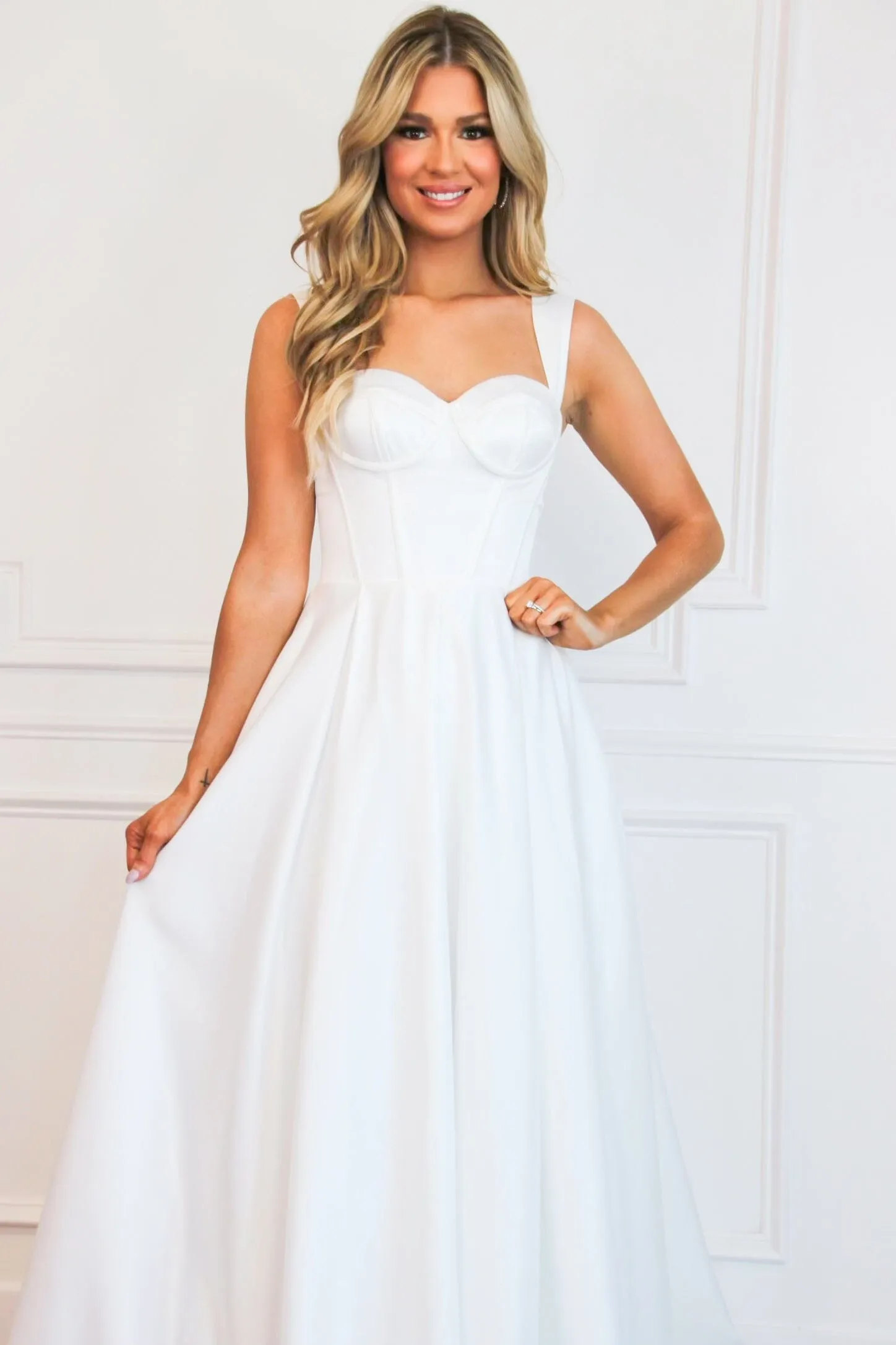 Reid Bustier Satin Wedding Dress: White