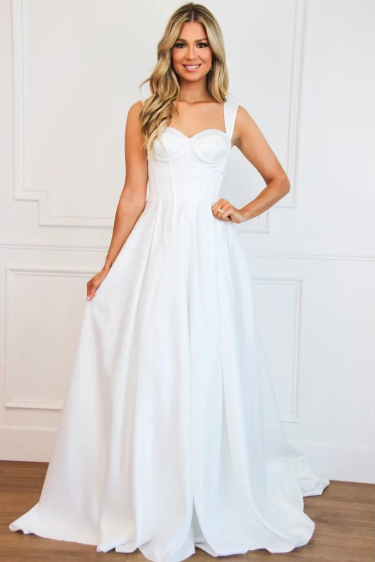 Reid Bustier Satin Wedding Dress: White