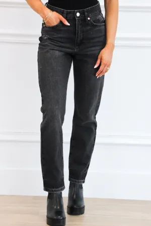 Reid High Rise Girlfriend Denim: Washed Black