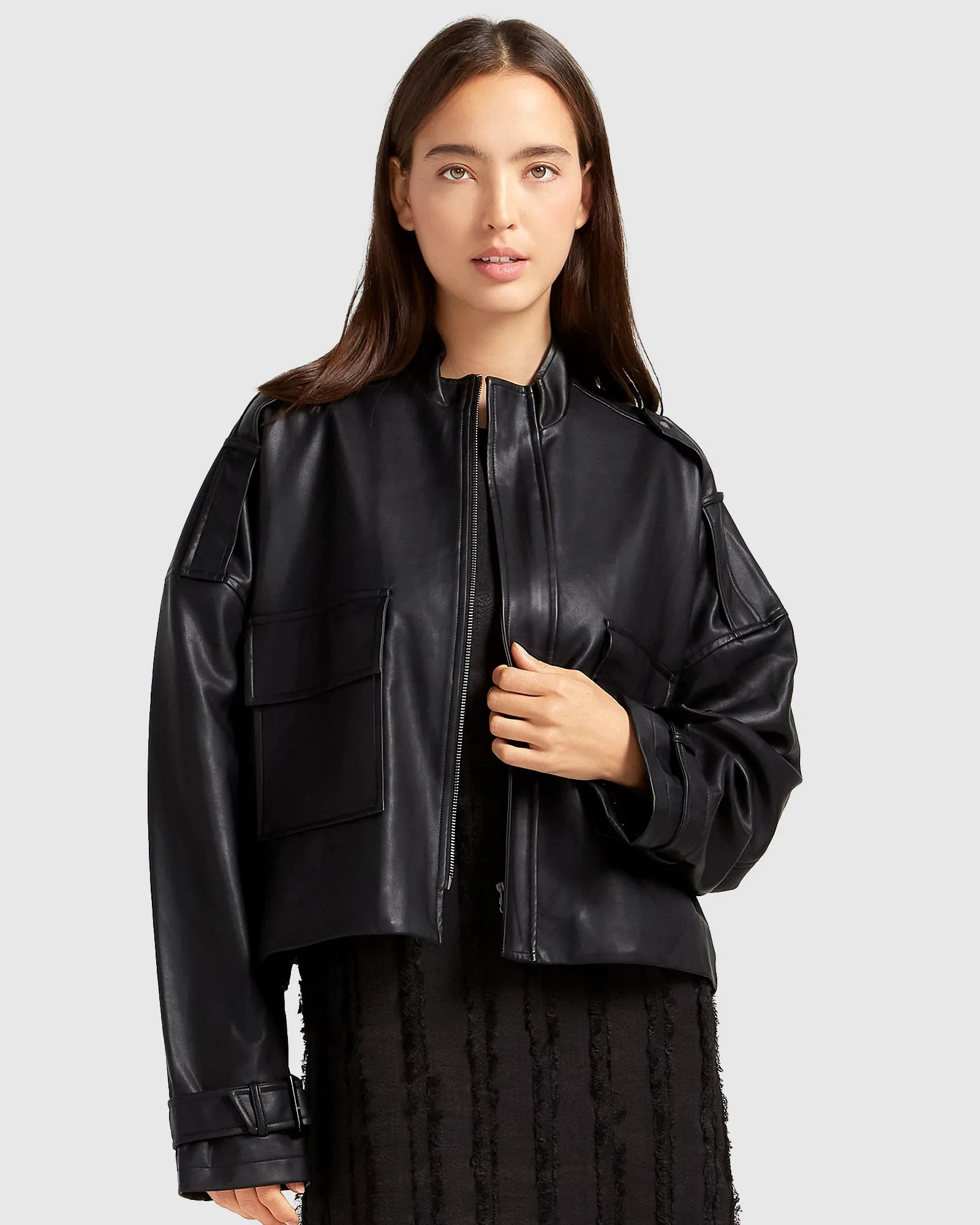 Reload Draped Leather Look Jacket - Black