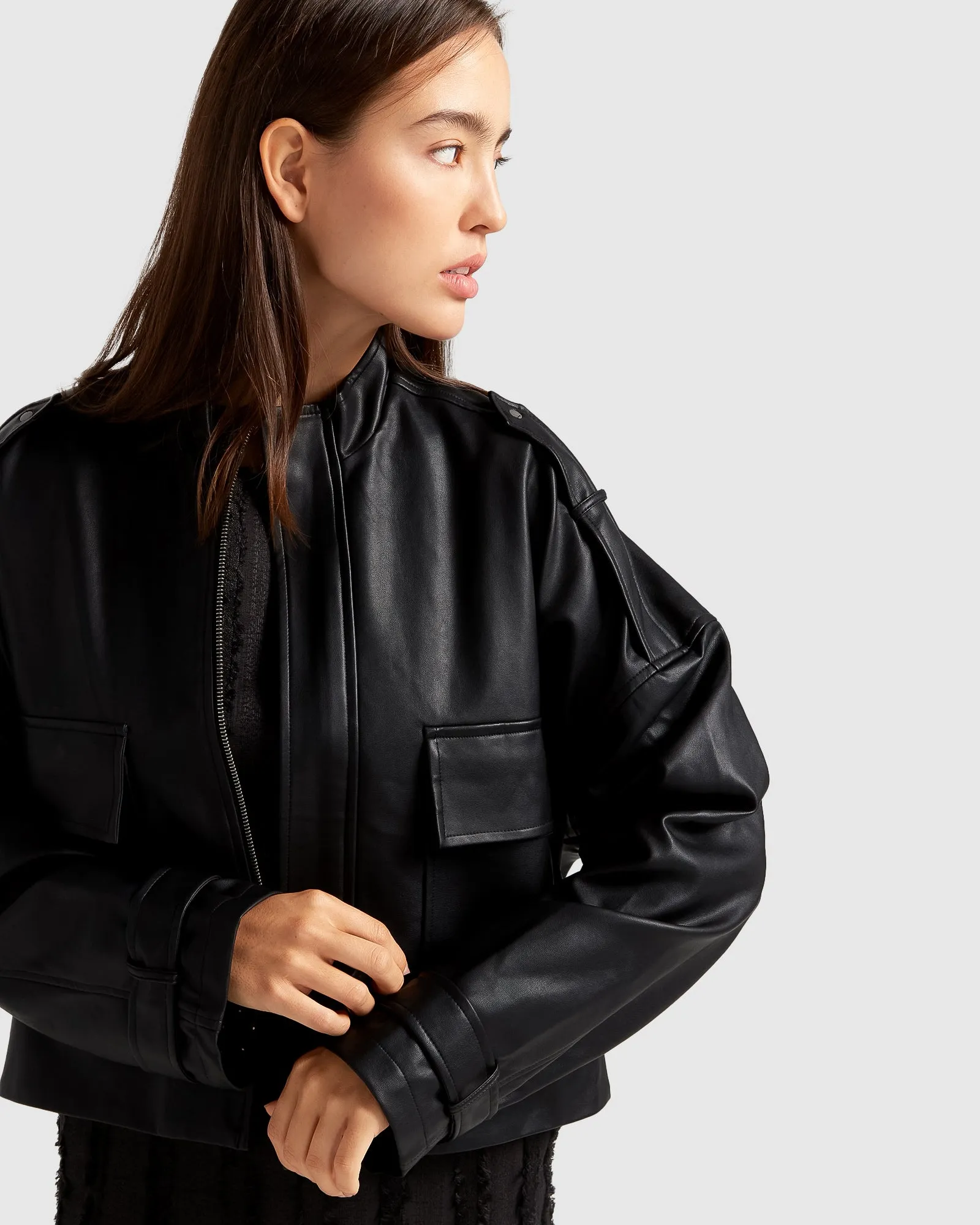 Reload Draped Leather Look Jacket - Black