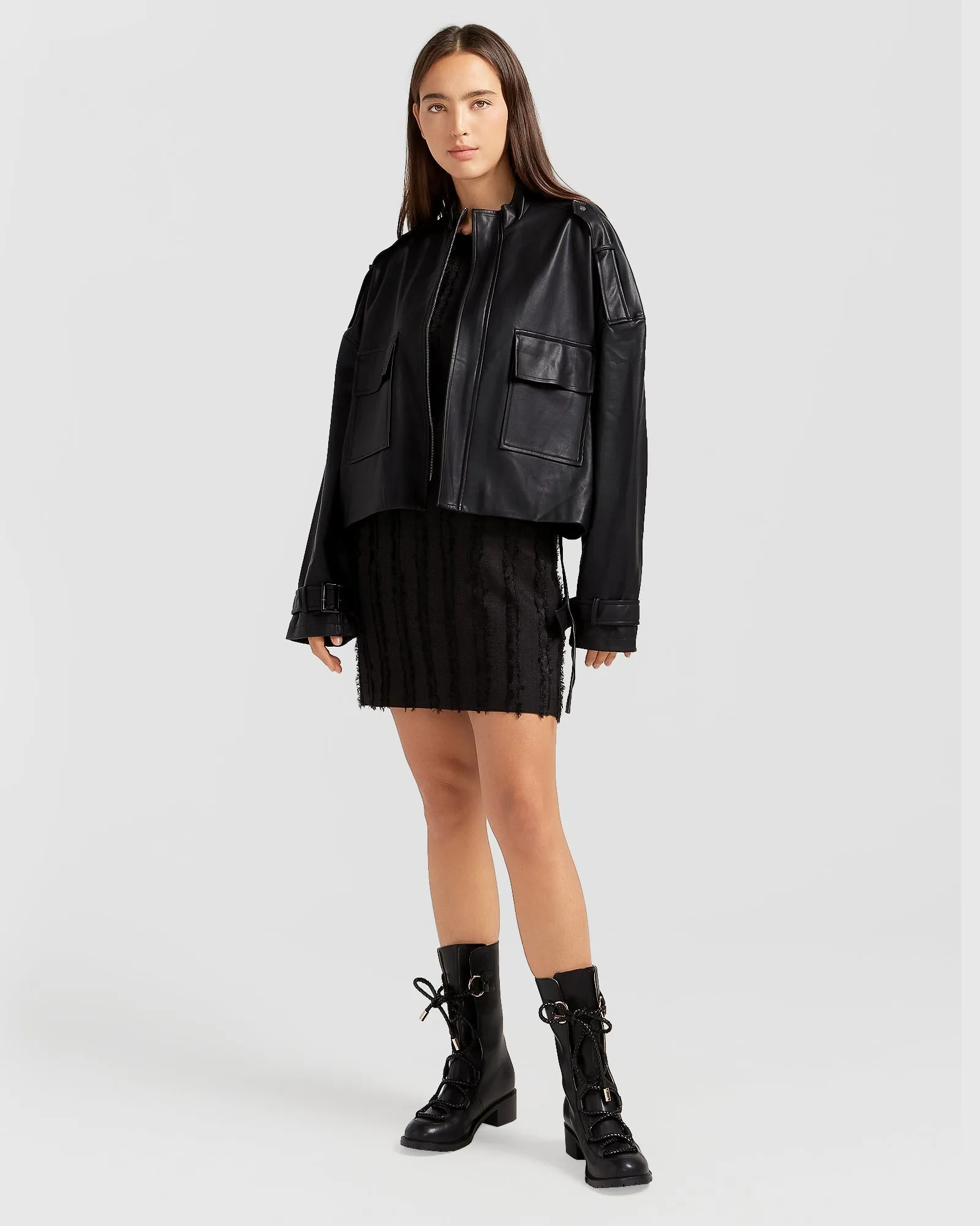 Reload Draped Leather Look Jacket - Black