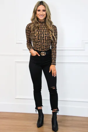 RESTOCK: Très Chic Bodysuit: Black/Tan