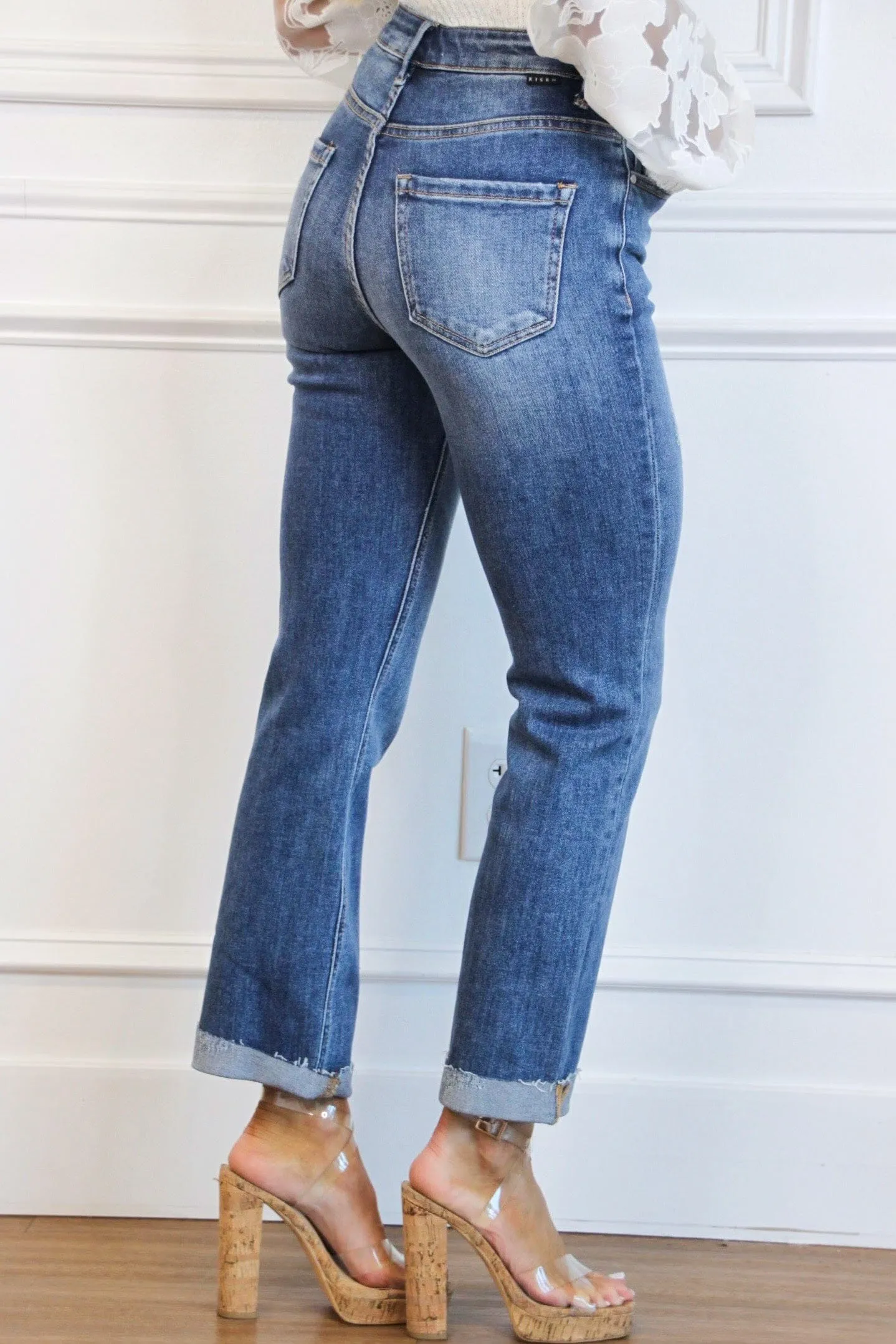 Riley High Waisted Straight Denim: Dark Wash