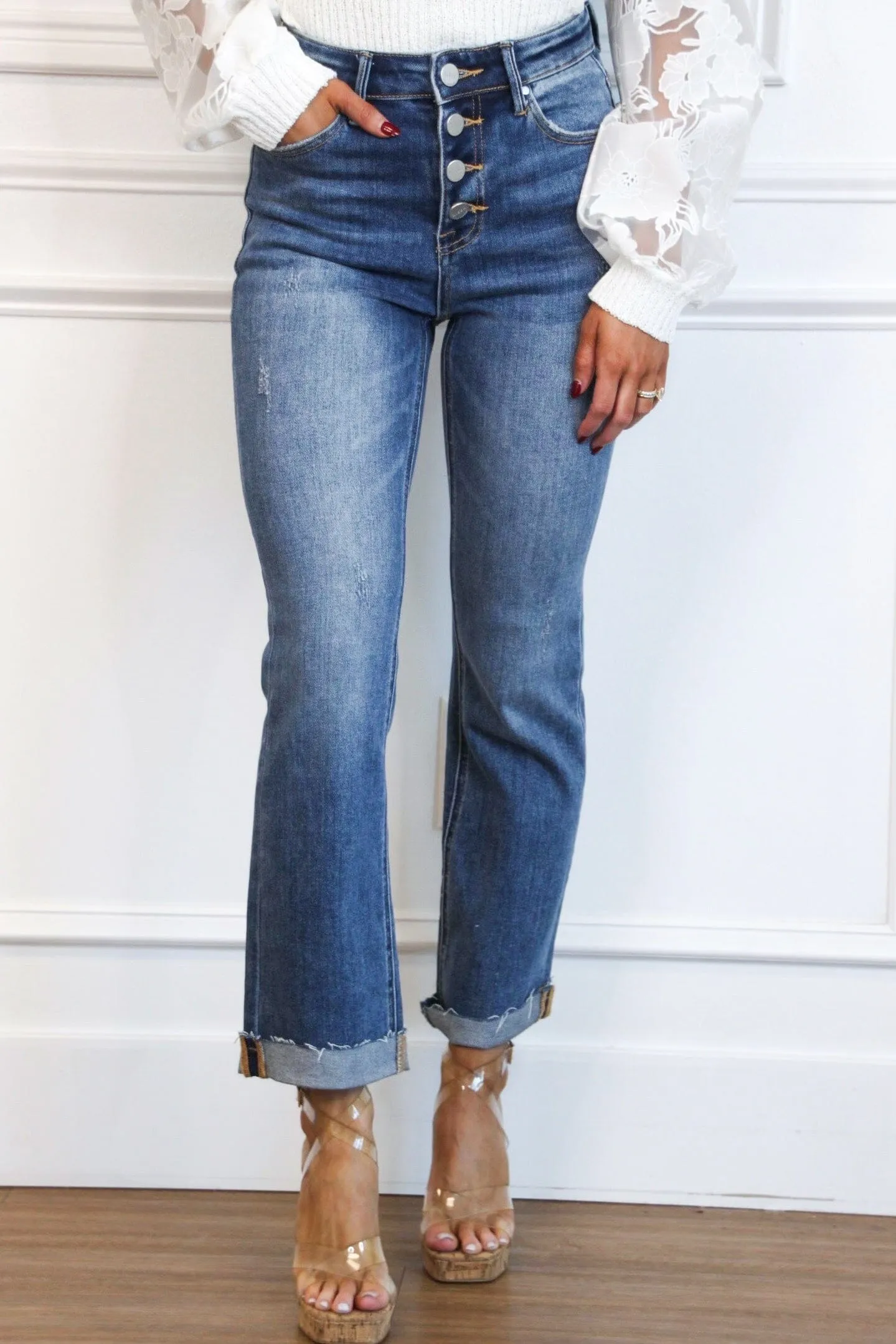 Riley High Waisted Straight Denim: Dark Wash