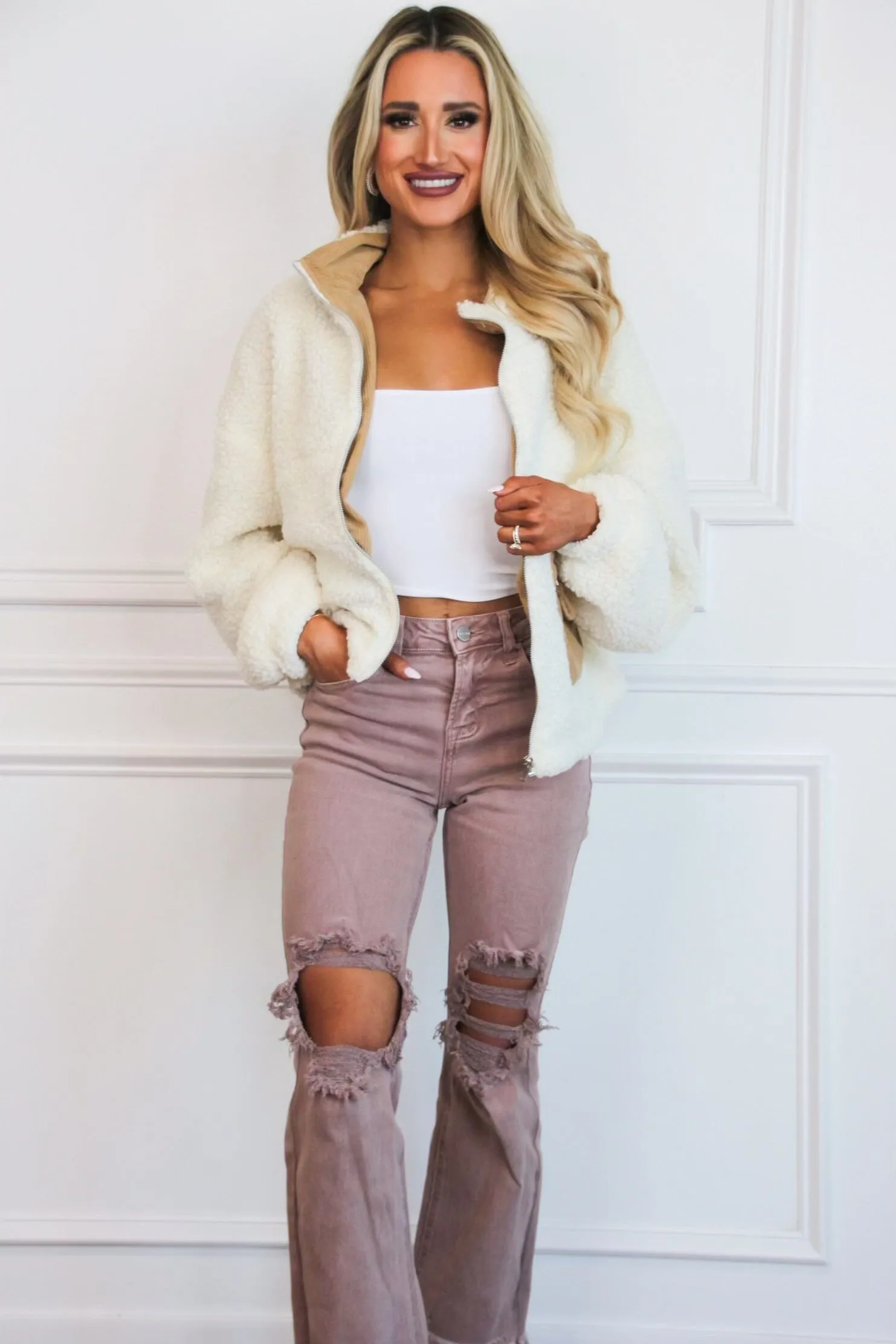Riva Distressed High Rise Straight Denim: Mauve