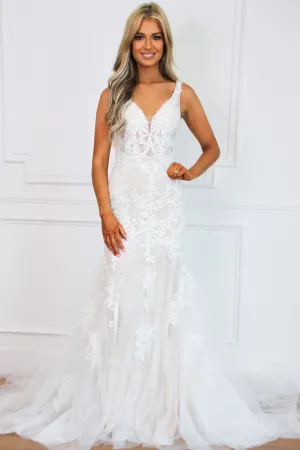 Romantic Moments Lace Mermaid Wedding Dress: White/Nude