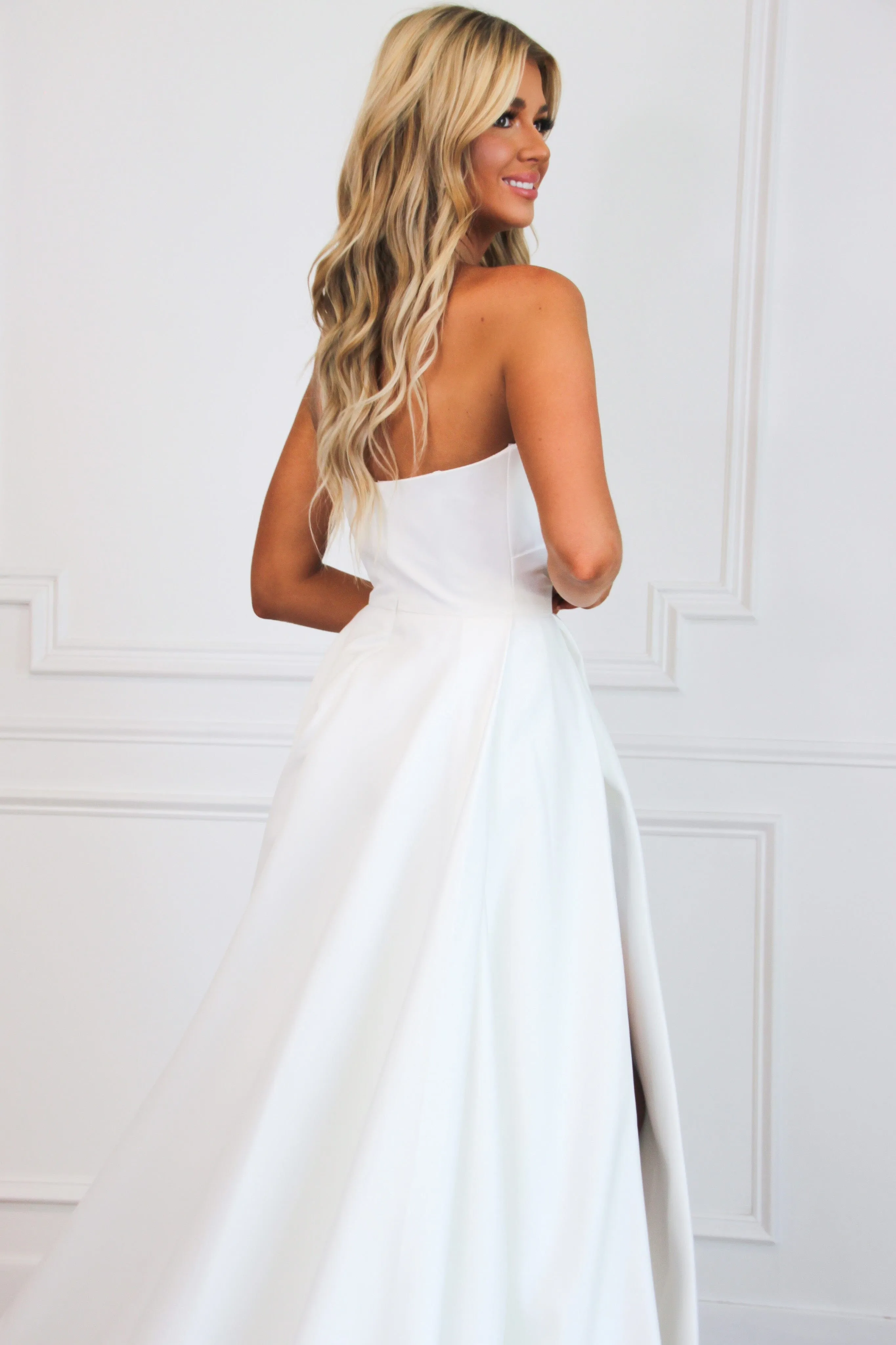 Royal Affair Strapless Slit Ball Gown Wedding Dress: White