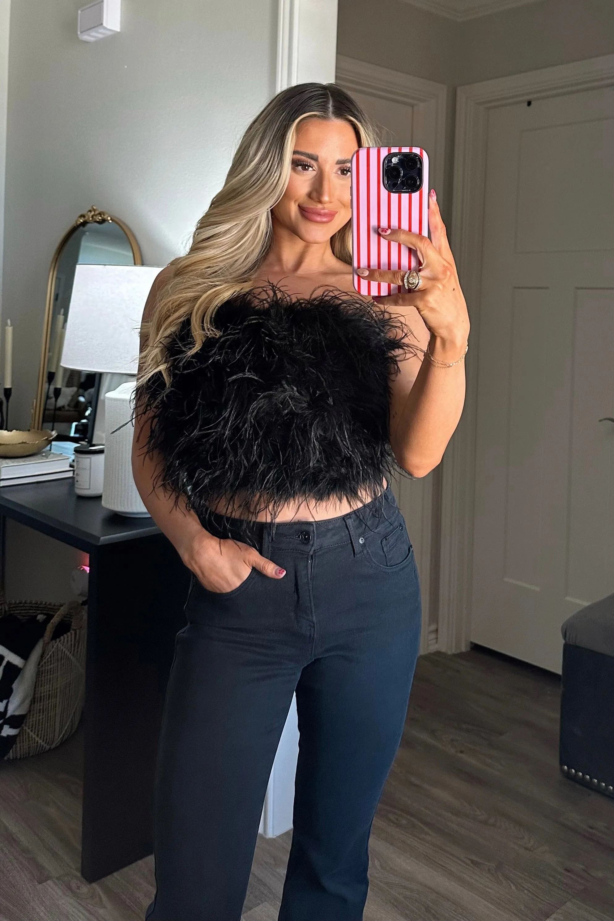Ruffle Your Feathers Crop Top: Black