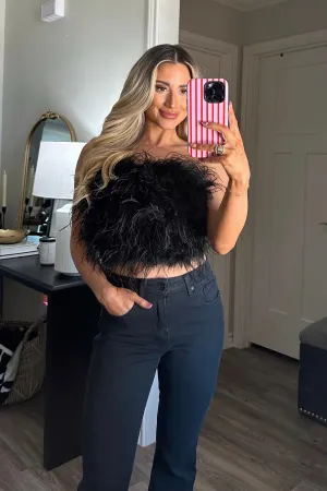 Ruffle Your Feathers Crop Top: Black