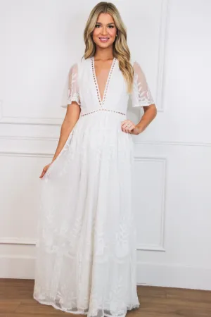 Running on Love Short Sleeve Lace Maxi Dress: White