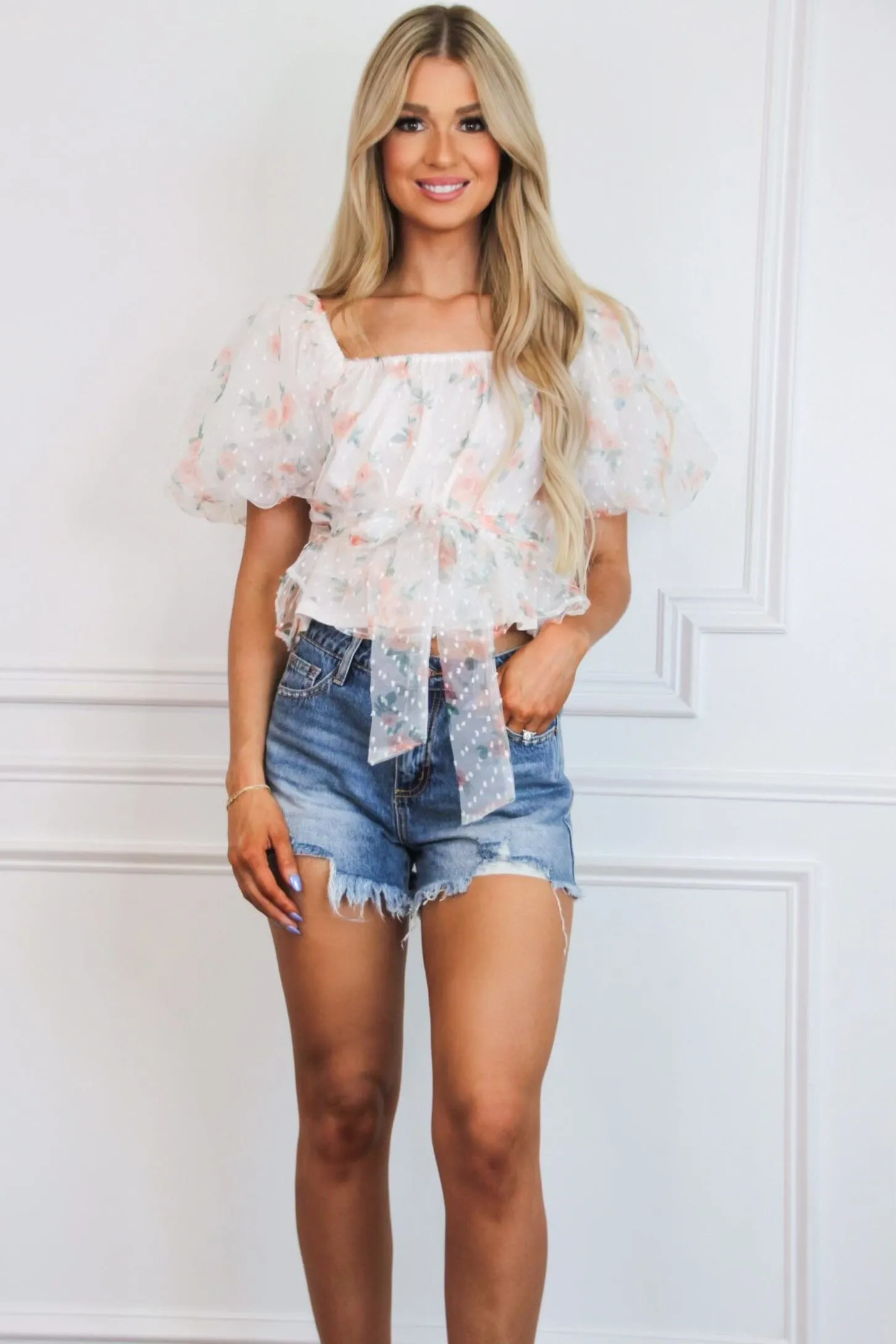 Samantha Distressed Denim Shorts: Medium Wash