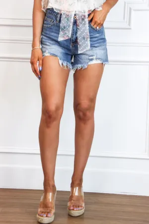 Samantha Distressed Denim Shorts: Medium Wash