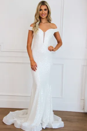 Sasha Off Shoulder Sequin Maxi Dress: White