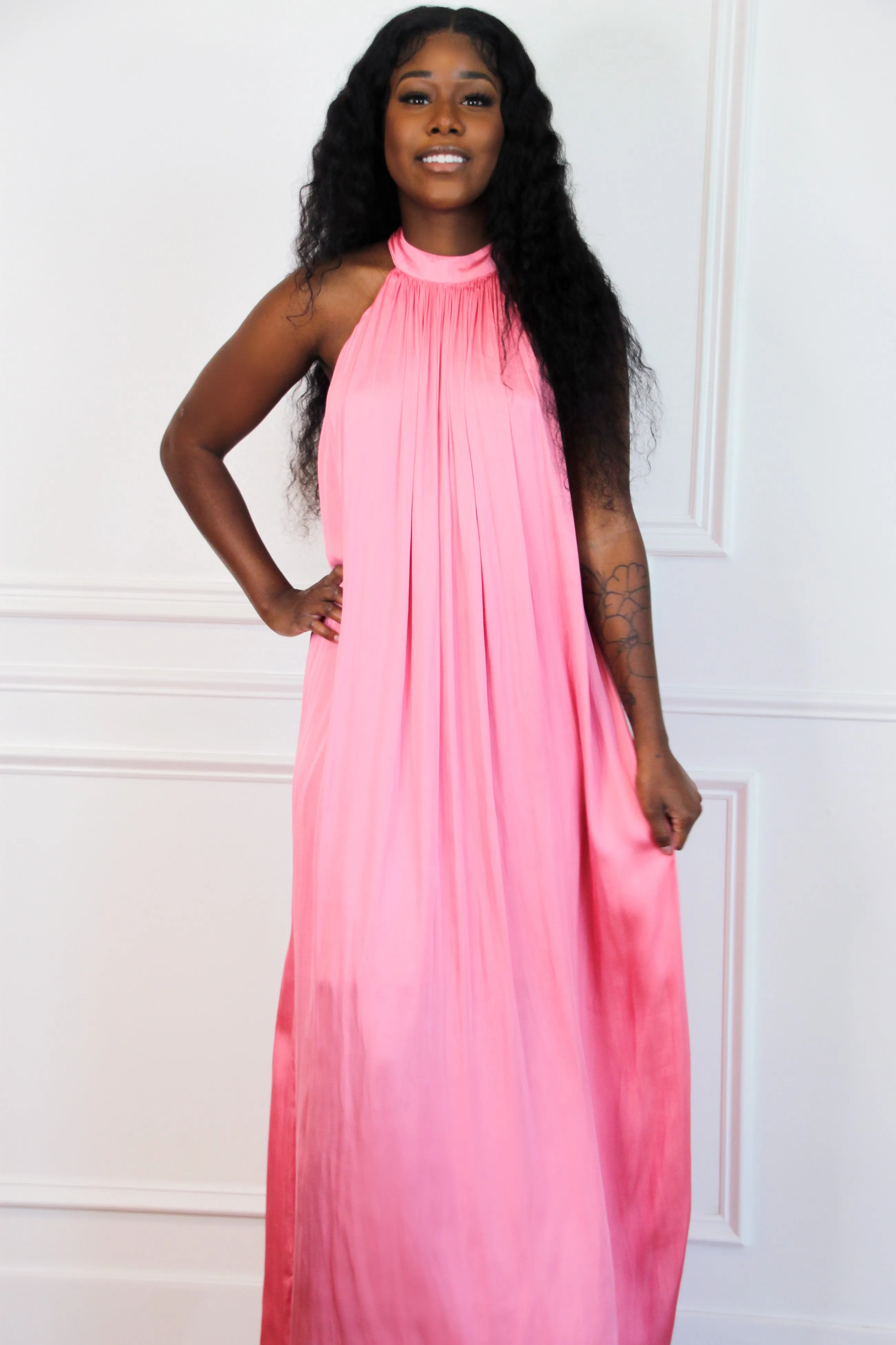 Sending Love Letters Maxi Dress: Pink