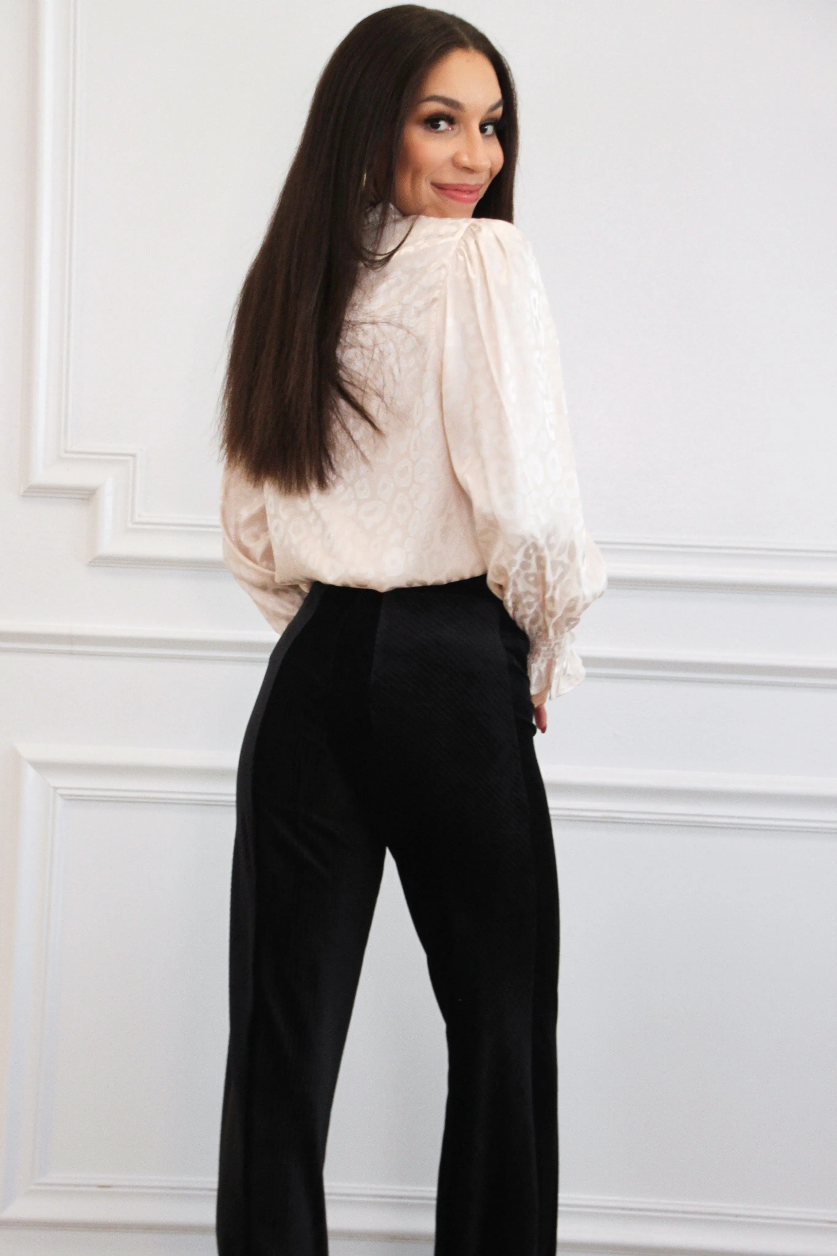 Shayla Leopard Monochromatic Satin Top: Cream