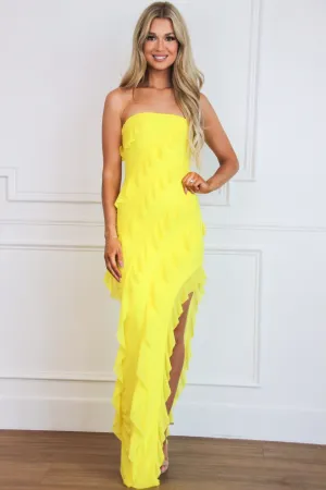 Silvana Strapless Ruffle Maxi Dress: Yellow