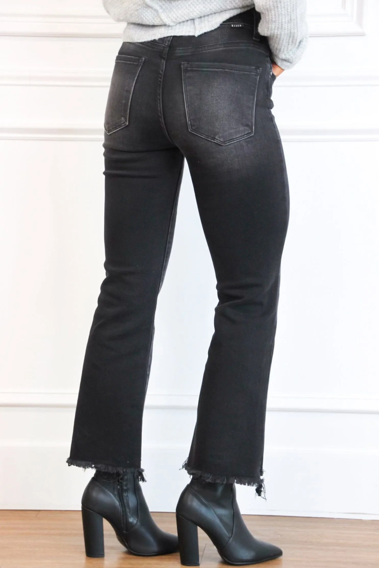 Simon High Rise Distressed Hem Denim: Black