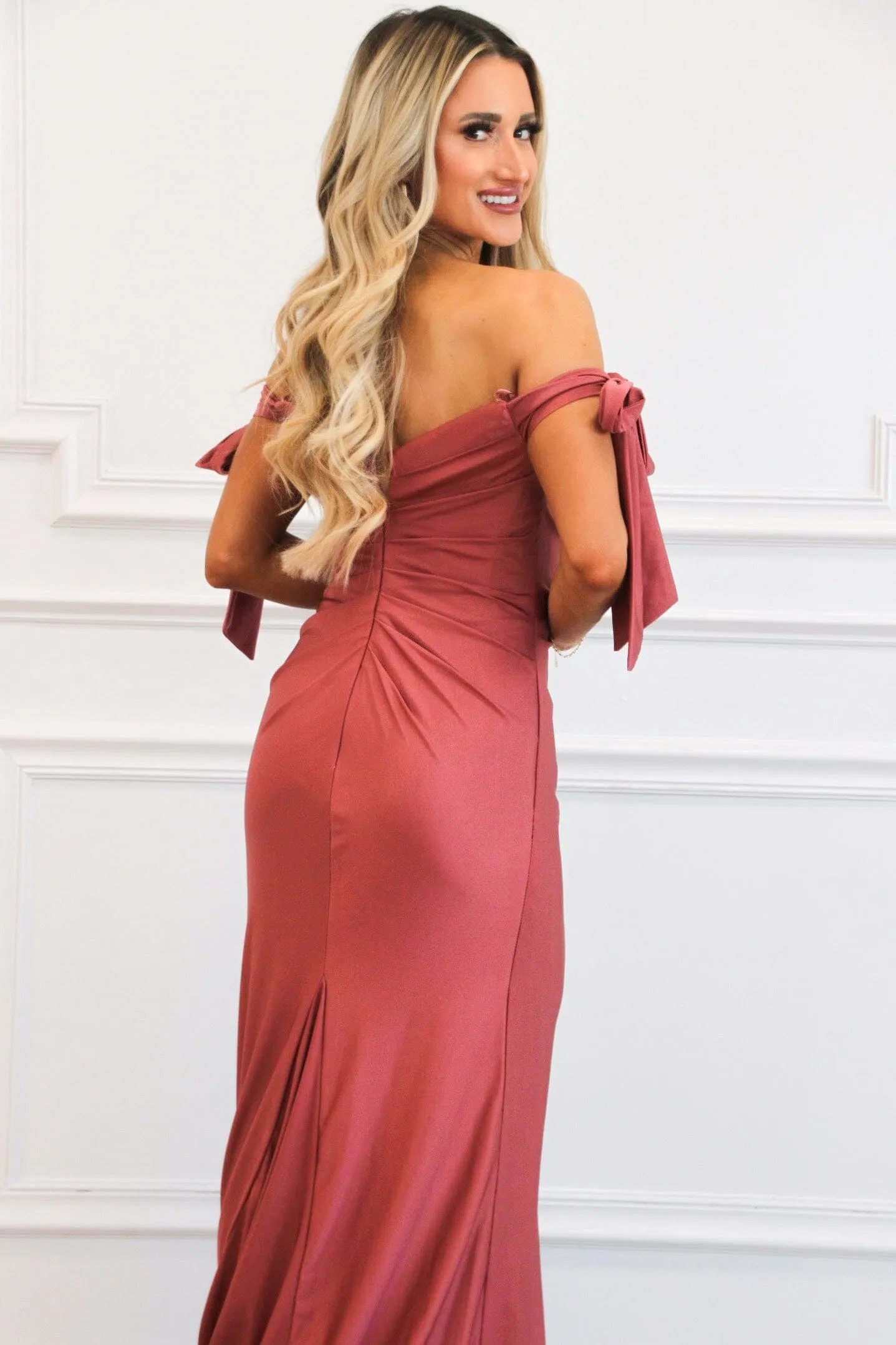 Southern Class Bow Sleeve Formal Dress: Sienna Rose