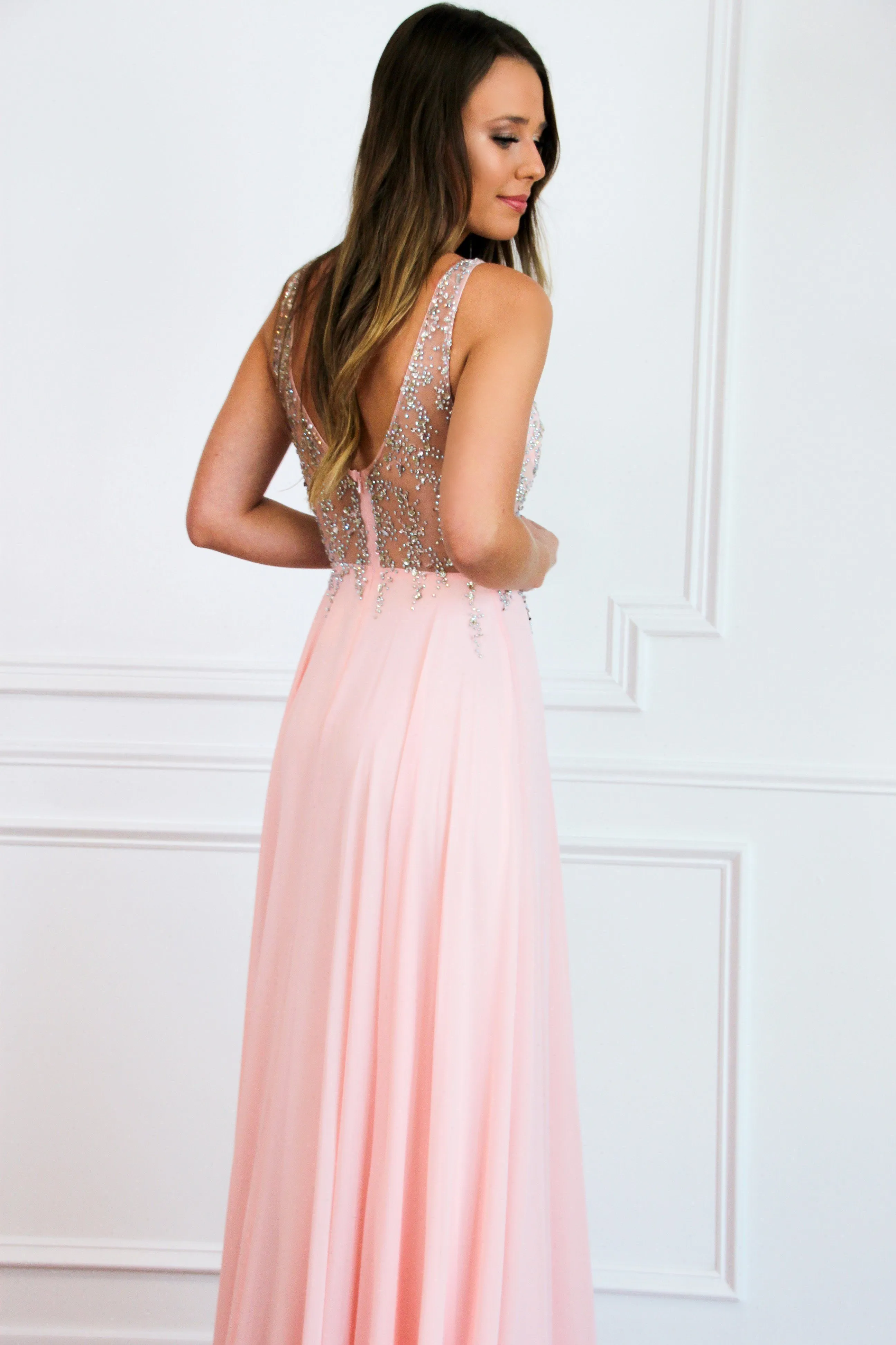 Sparkle in the Night Nude Illusion Formal Dress: Light Pink