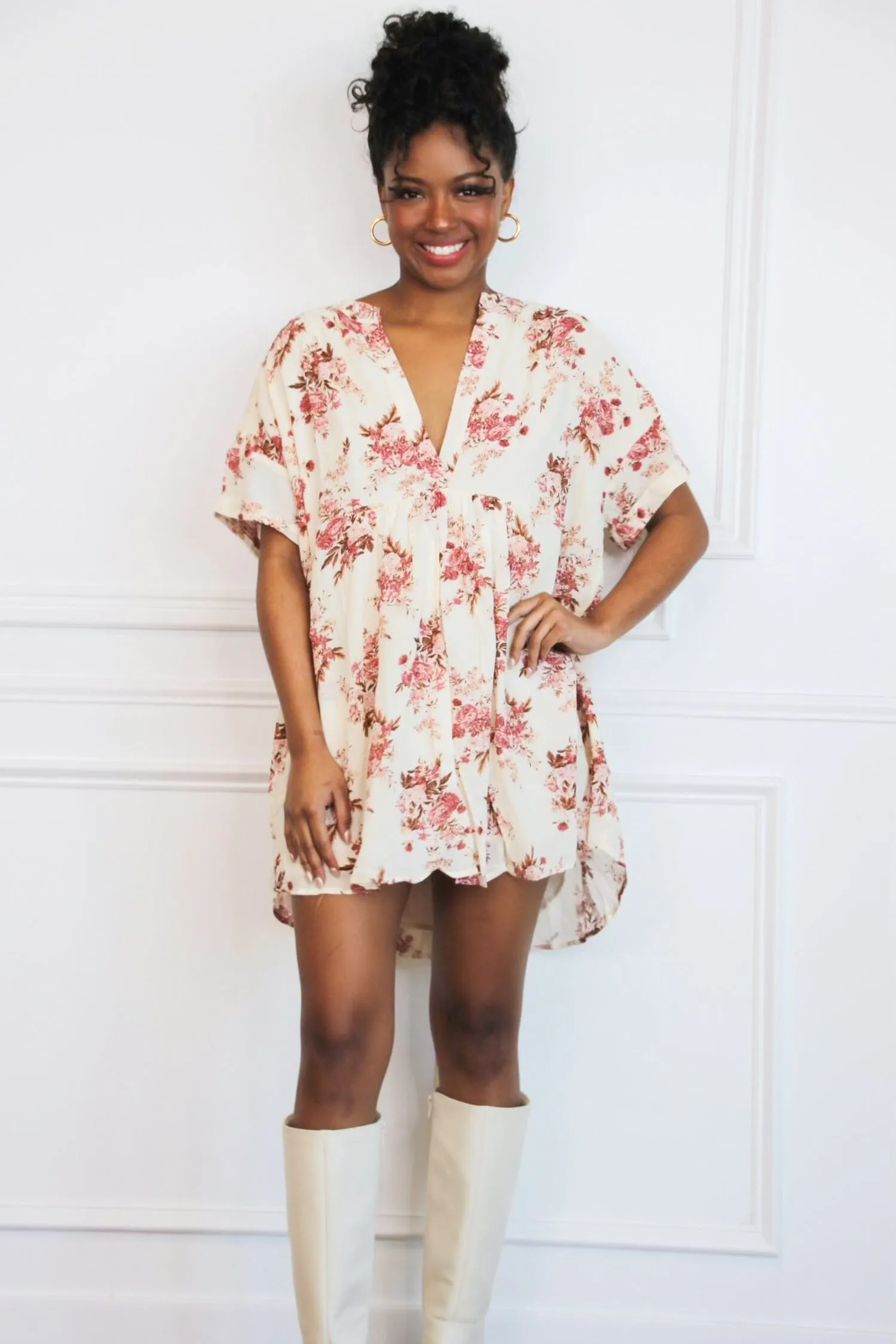 Stacia Floral Dress: Cream Multi