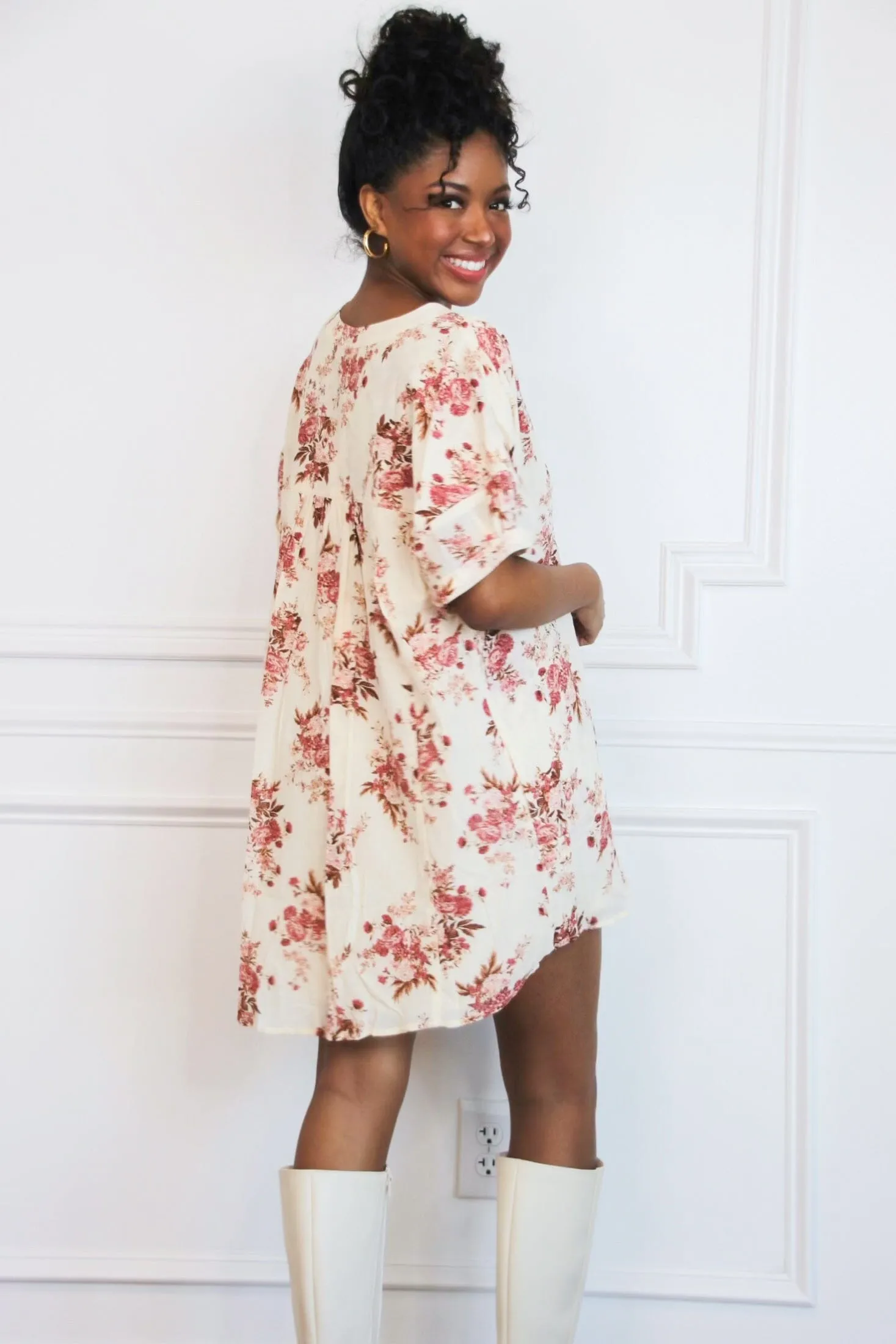 Stacia Floral Dress: Cream Multi