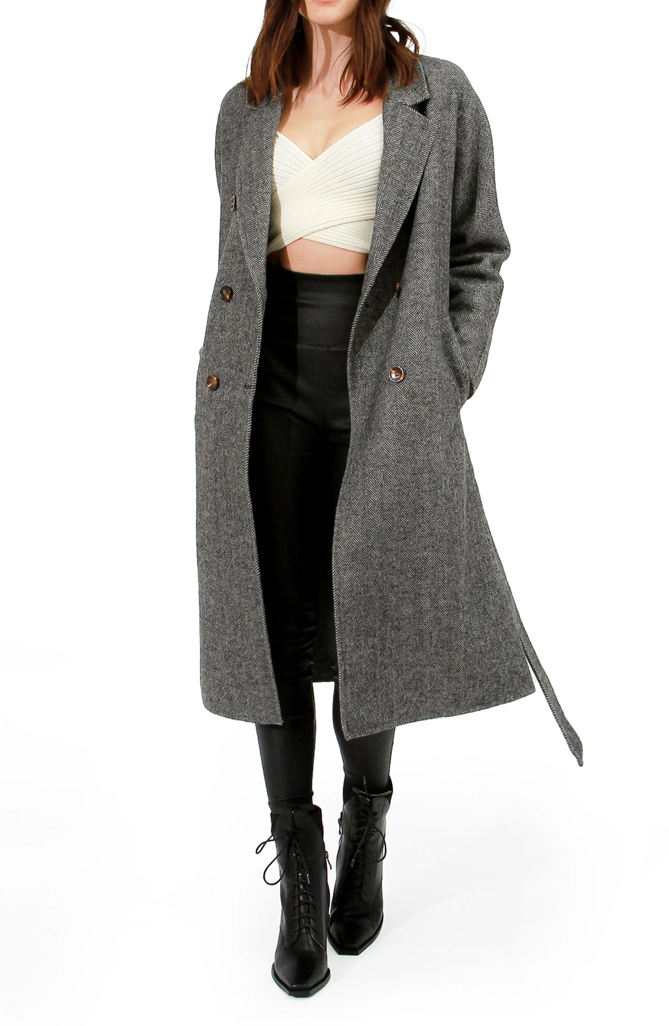 Standing Still Belted Coat - Charcoal