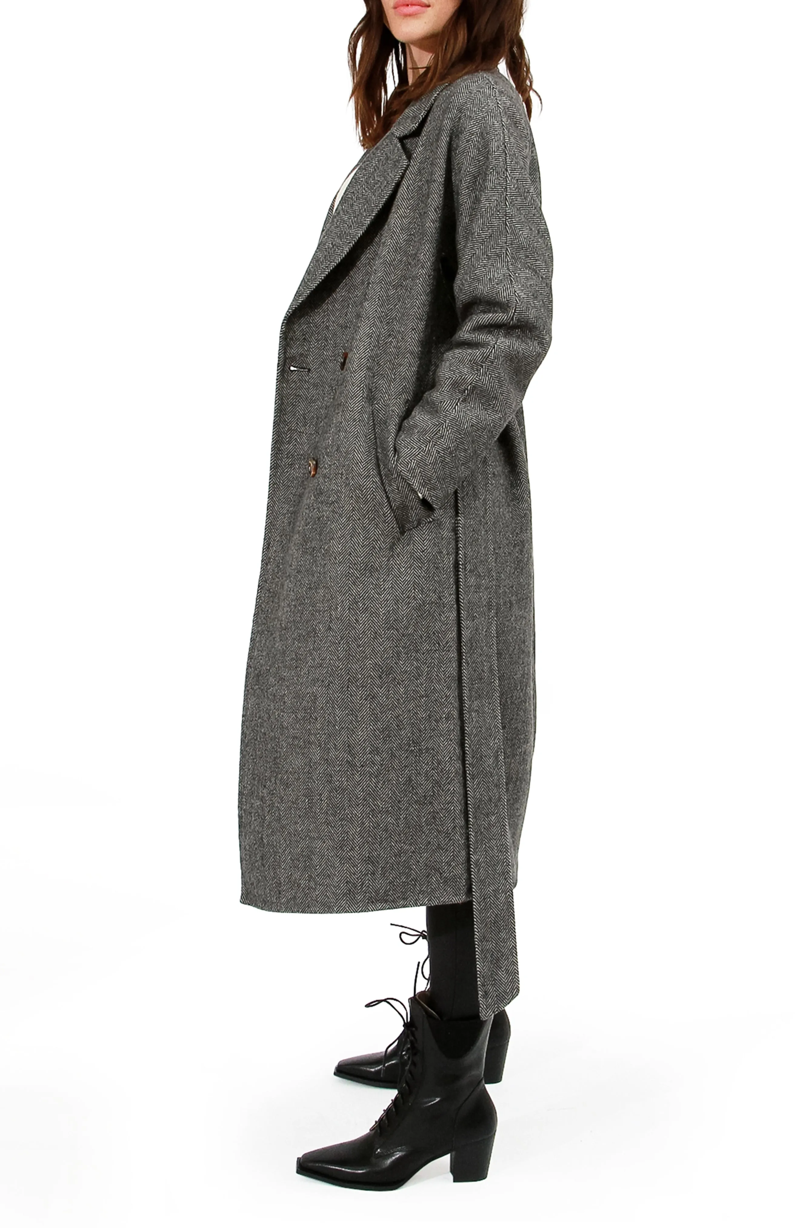 Standing Still Belted Coat - Charcoal