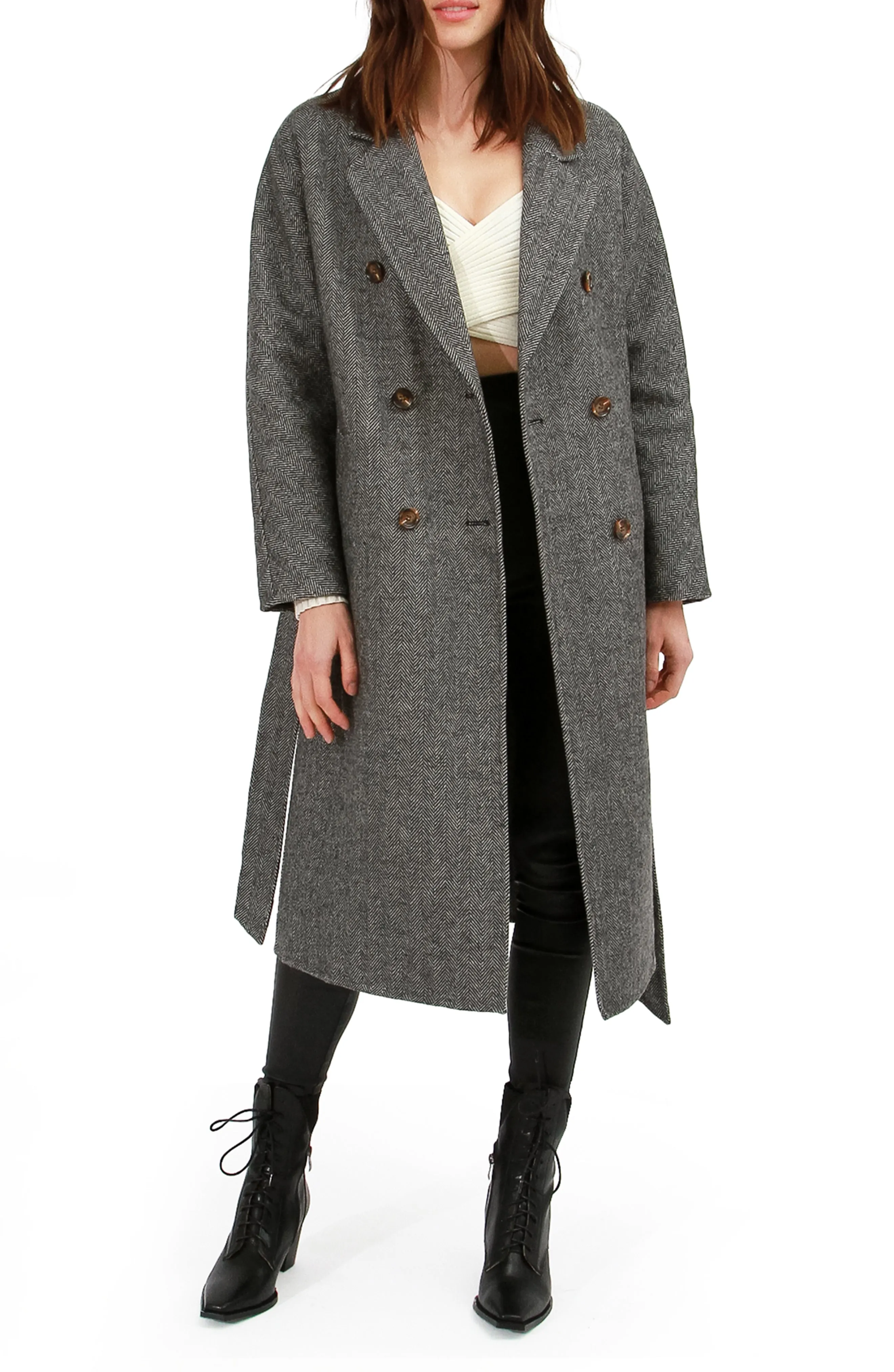 Standing Still Belted Coat - Charcoal