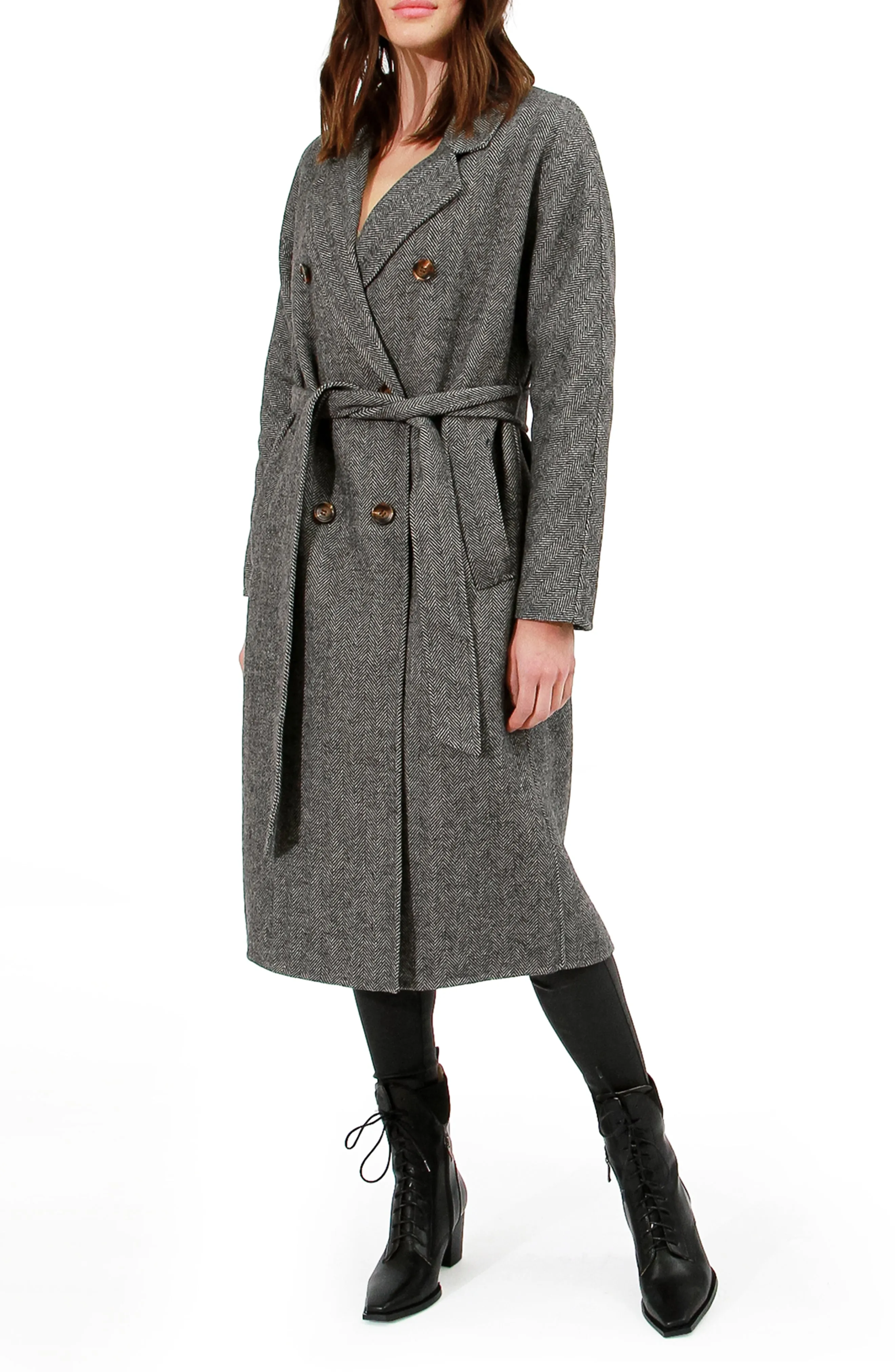 Standing Still Belted Coat - Charcoal