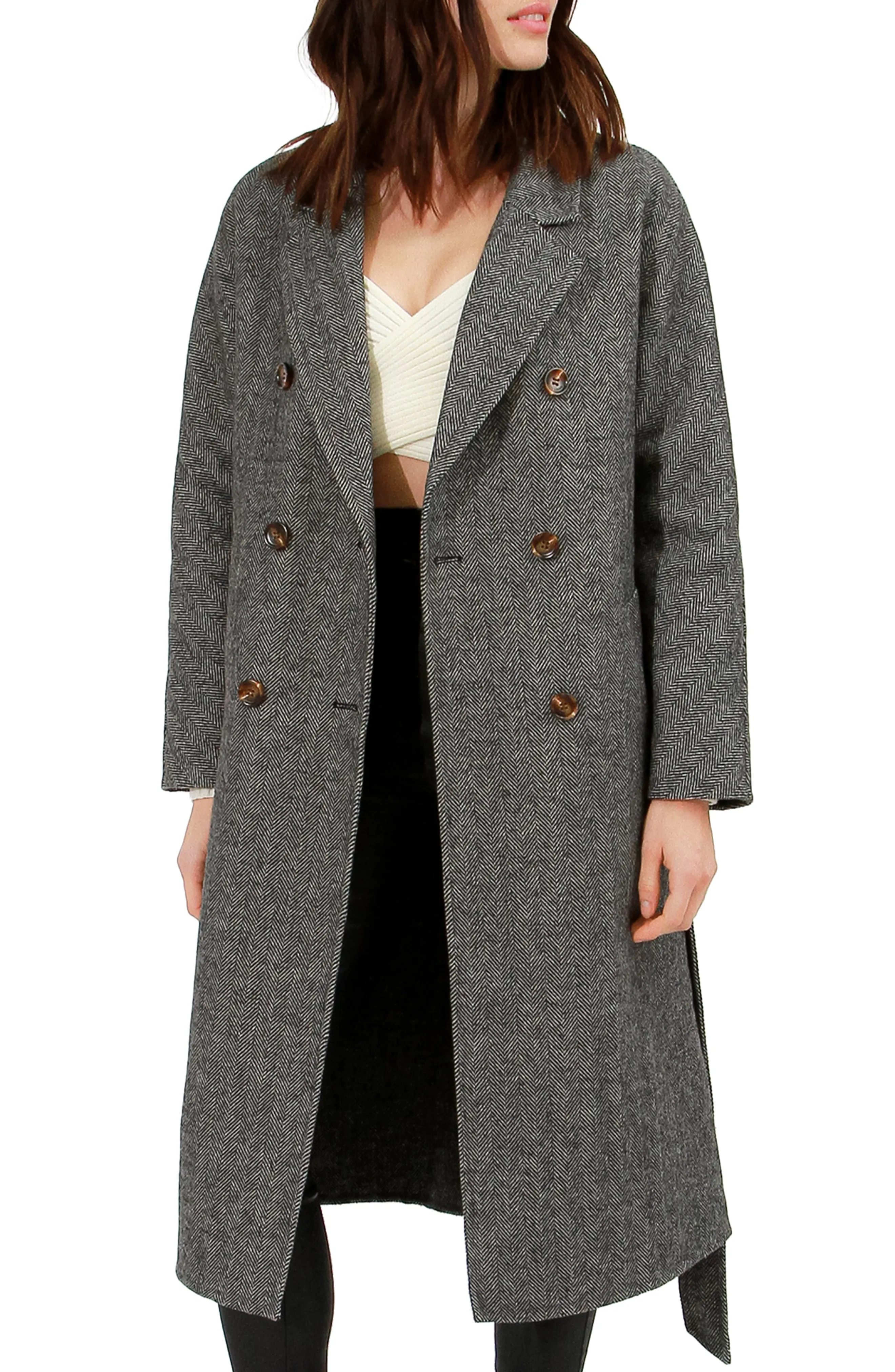 Standing Still Belted Coat - Charcoal