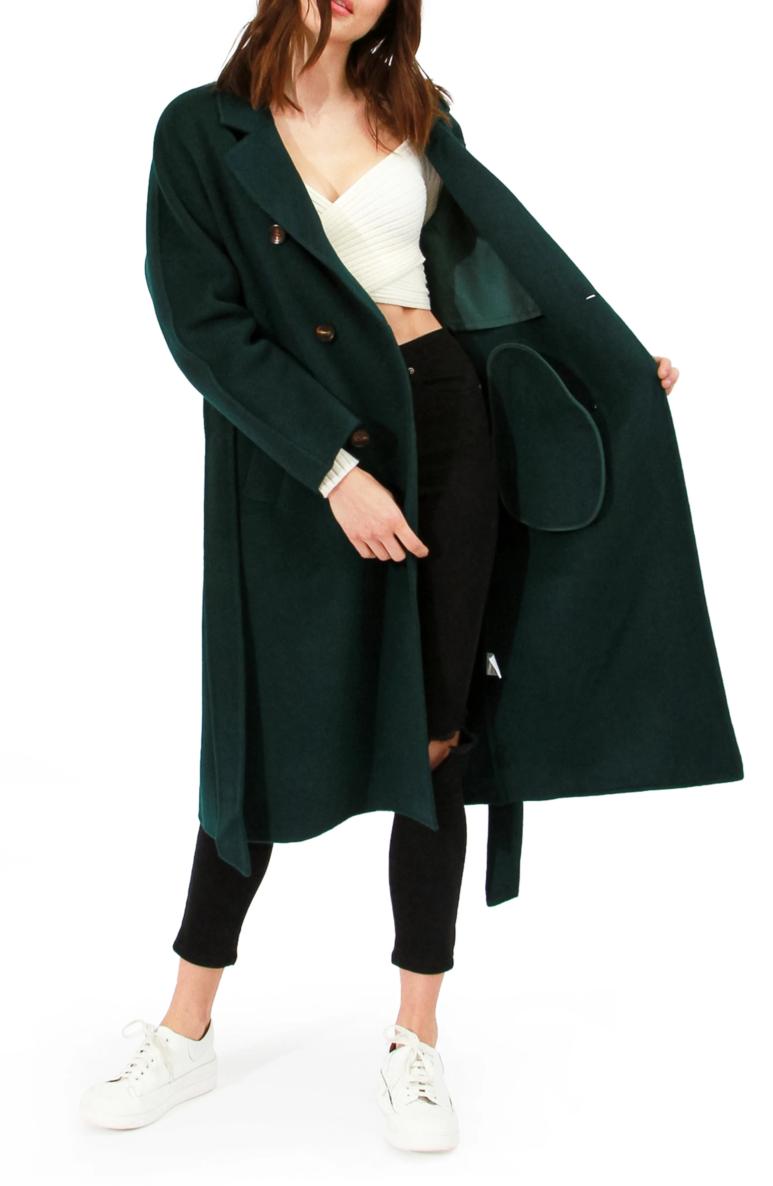 Standing Still Belted Coat - Dark Green