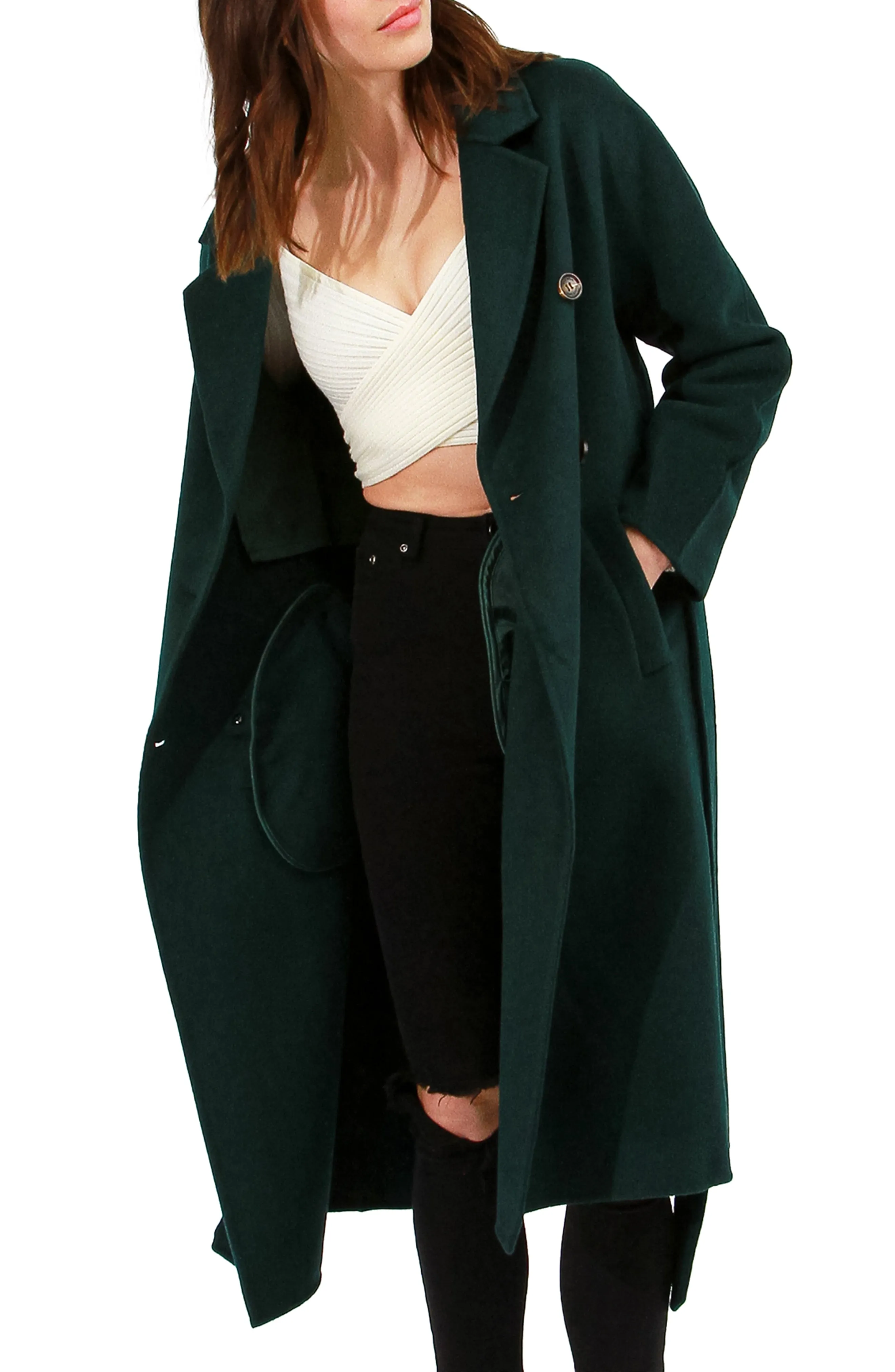 Standing Still Belted Coat - Dark Green